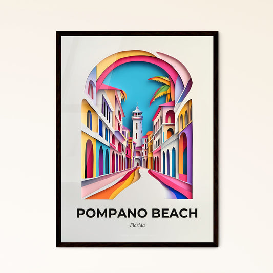 Vivid Pompano Beach, Florida - a colorful city street with a clock tower