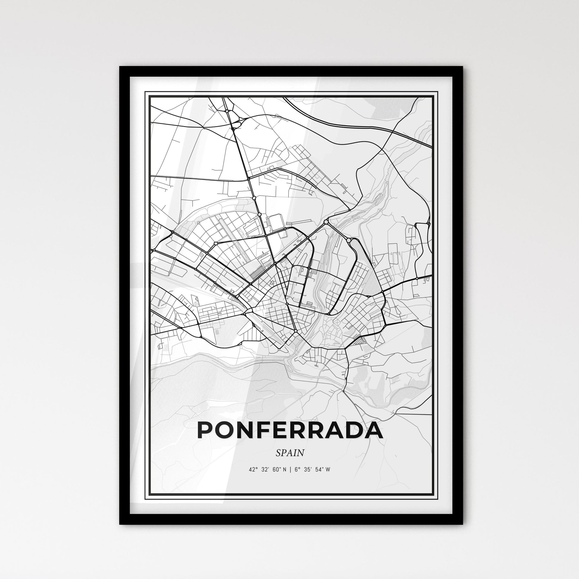 Ponferrada Spain - Scandinavian Style City Map for Modern Home Decor