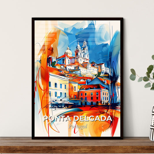 Vibrant Ponta Delgada, Portugal - A Painting Of A Building