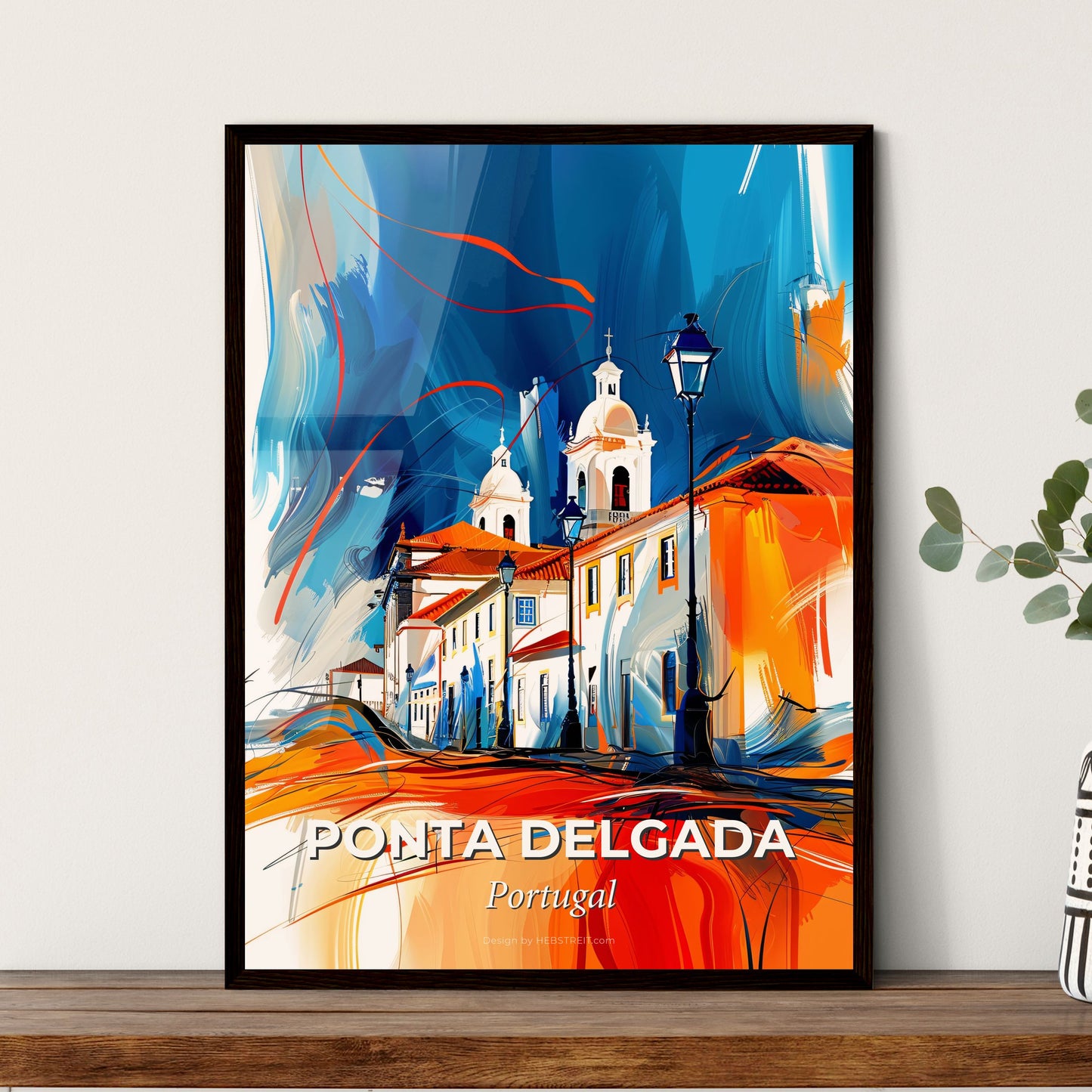 Vibrant Ponta Delgada, Portugal - A Painting Of A Building