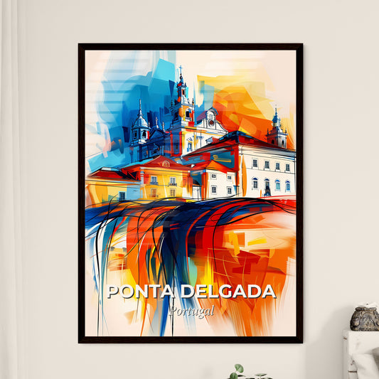 Vibrant Ponta Delgada, Portugal - A Painting Of A Skyline With A Colorful Building