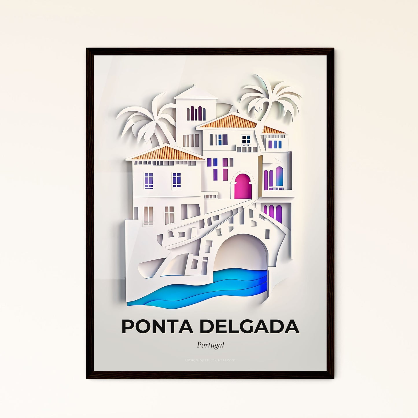 Vivid Ponta Delgada, Portugal - a paper cut of a bridge over a river