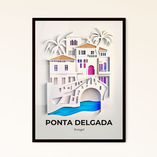 Vivid Ponta Delgada, Portugal - a paper cut of a bridge over a river