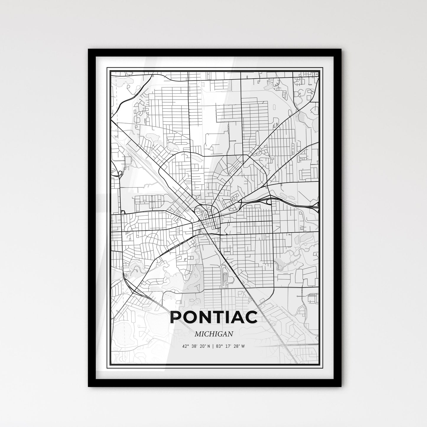 Pontiac Michigan - Scandinavian Style City Map for Modern Home Decor