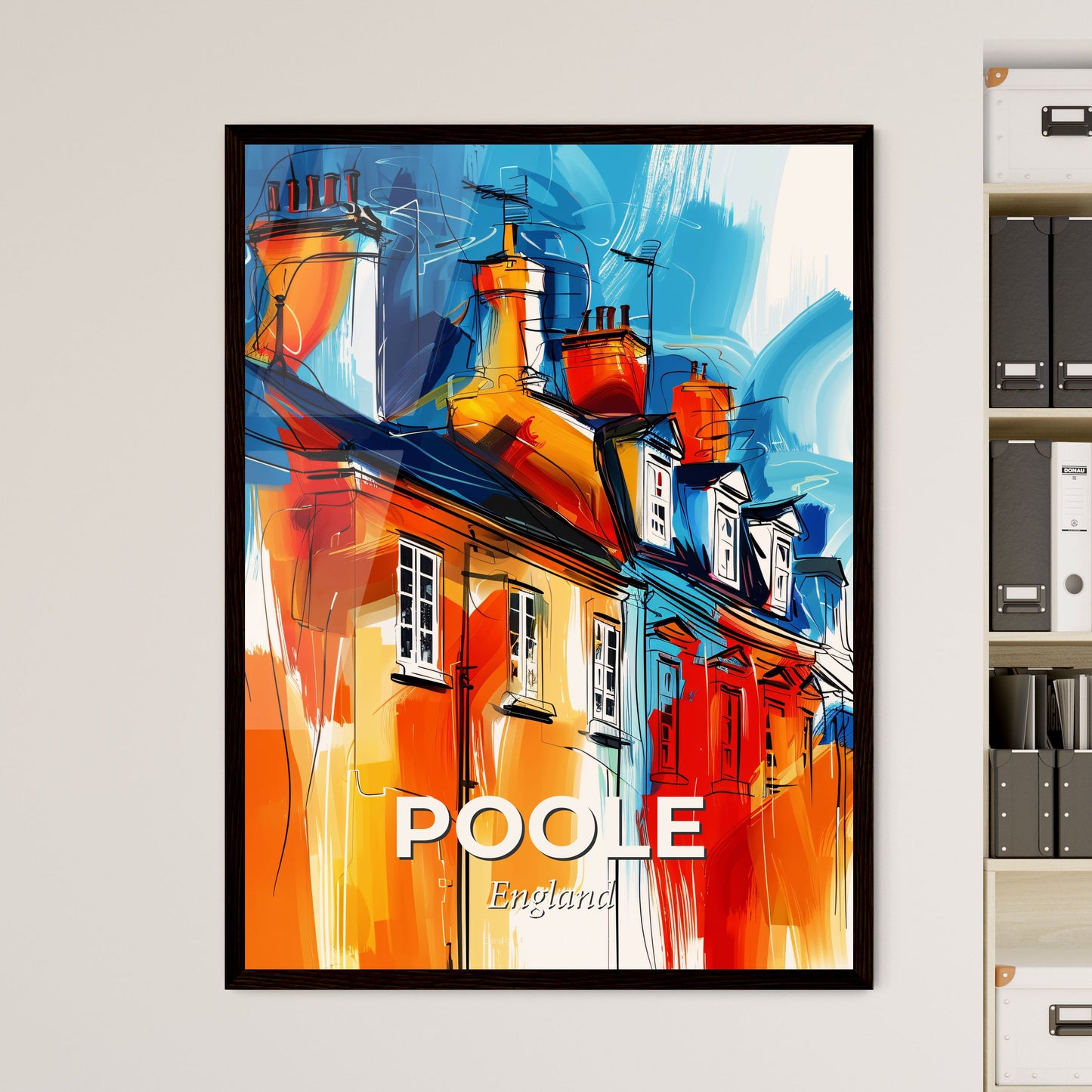 Vibrant Poole, England - A Painting Of A Building With Chimneys