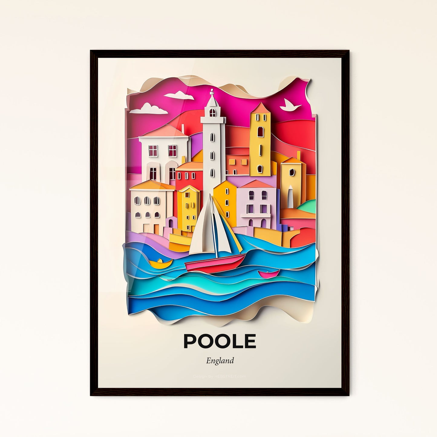 Vivid Poole, England - a paper cut of a boat in the water