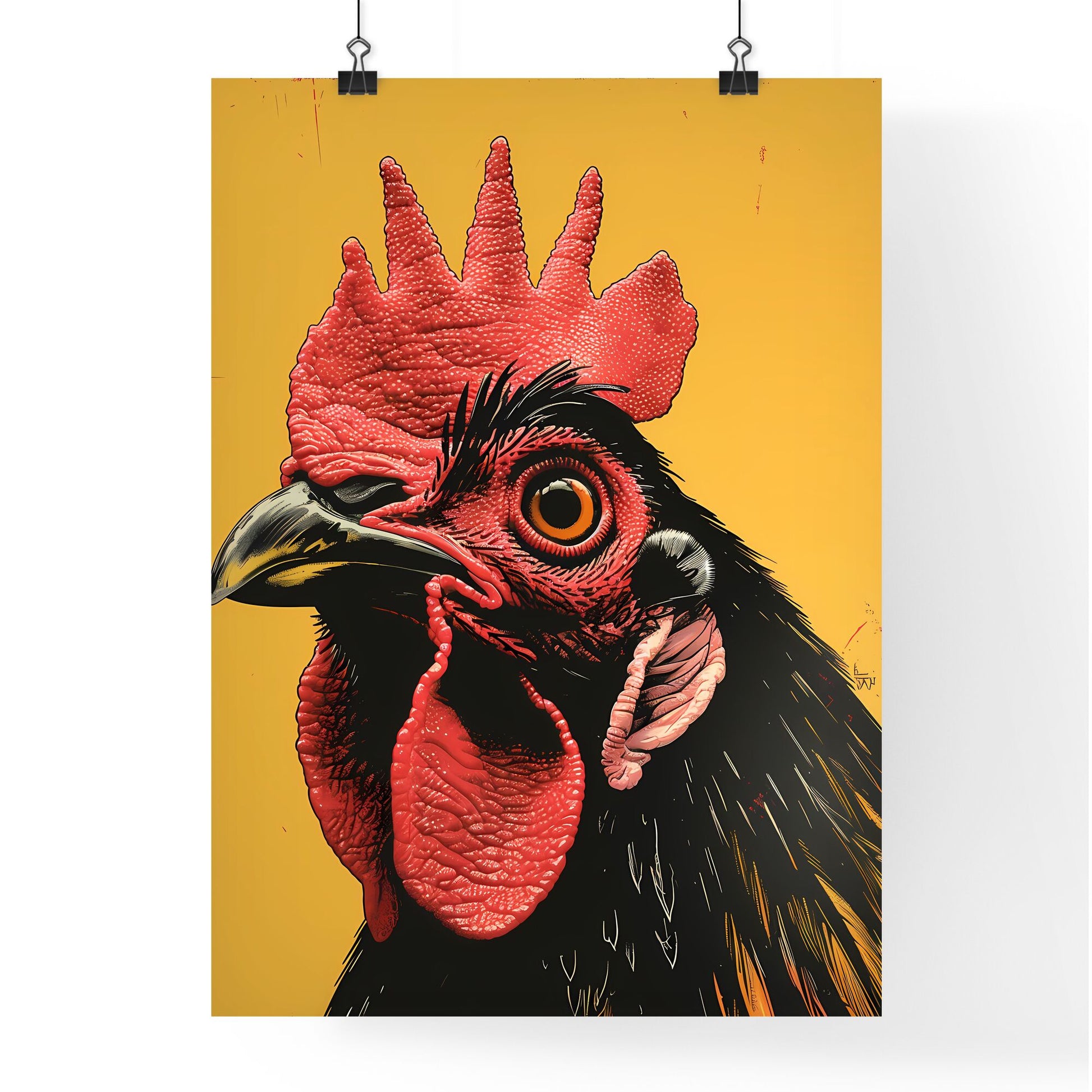 Pop-art rooster painting with red comb and vibrant colors featuring art focus Default Title