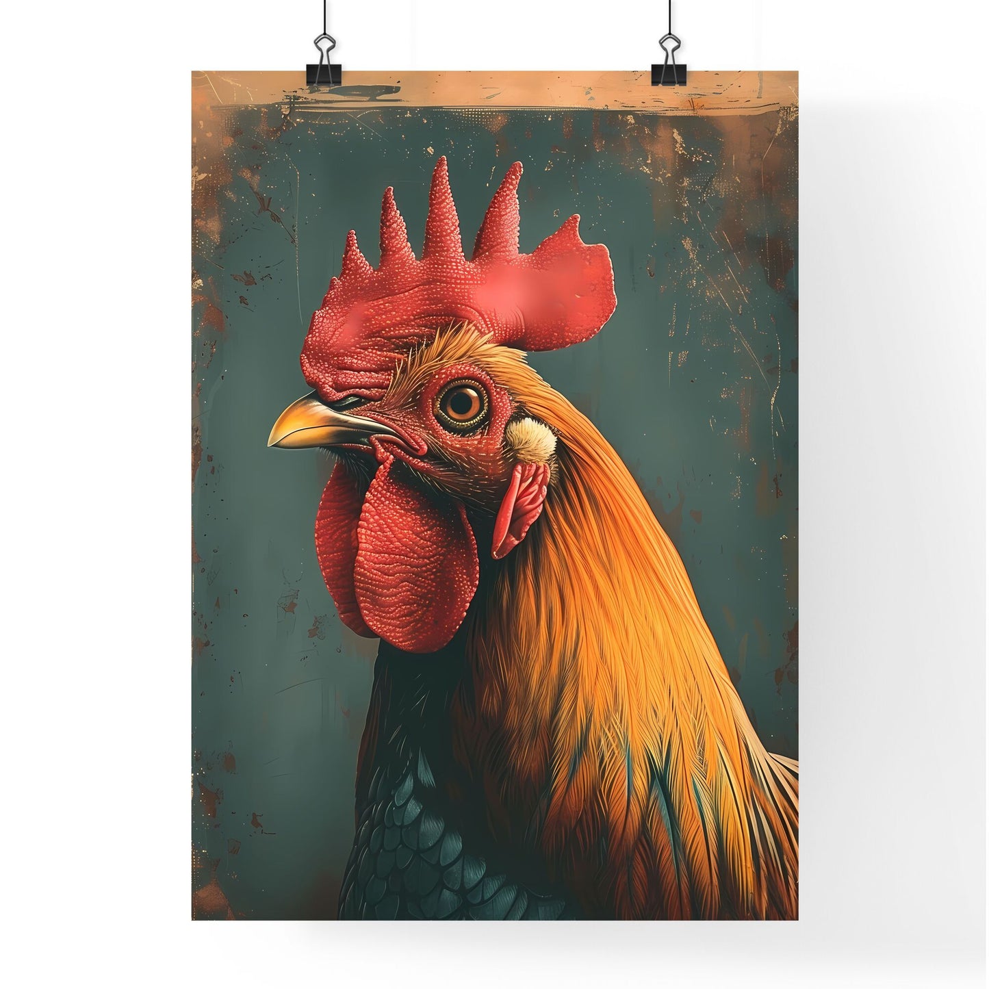 Vibrant Pop-Art Rooster Painting with Crimson Comb Focusing on Artistic Expression Default Title