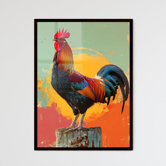 Pop art rooster painting standing on post, vibrant colors, art, popart, rooster, post, painting, vibrant Default Title
