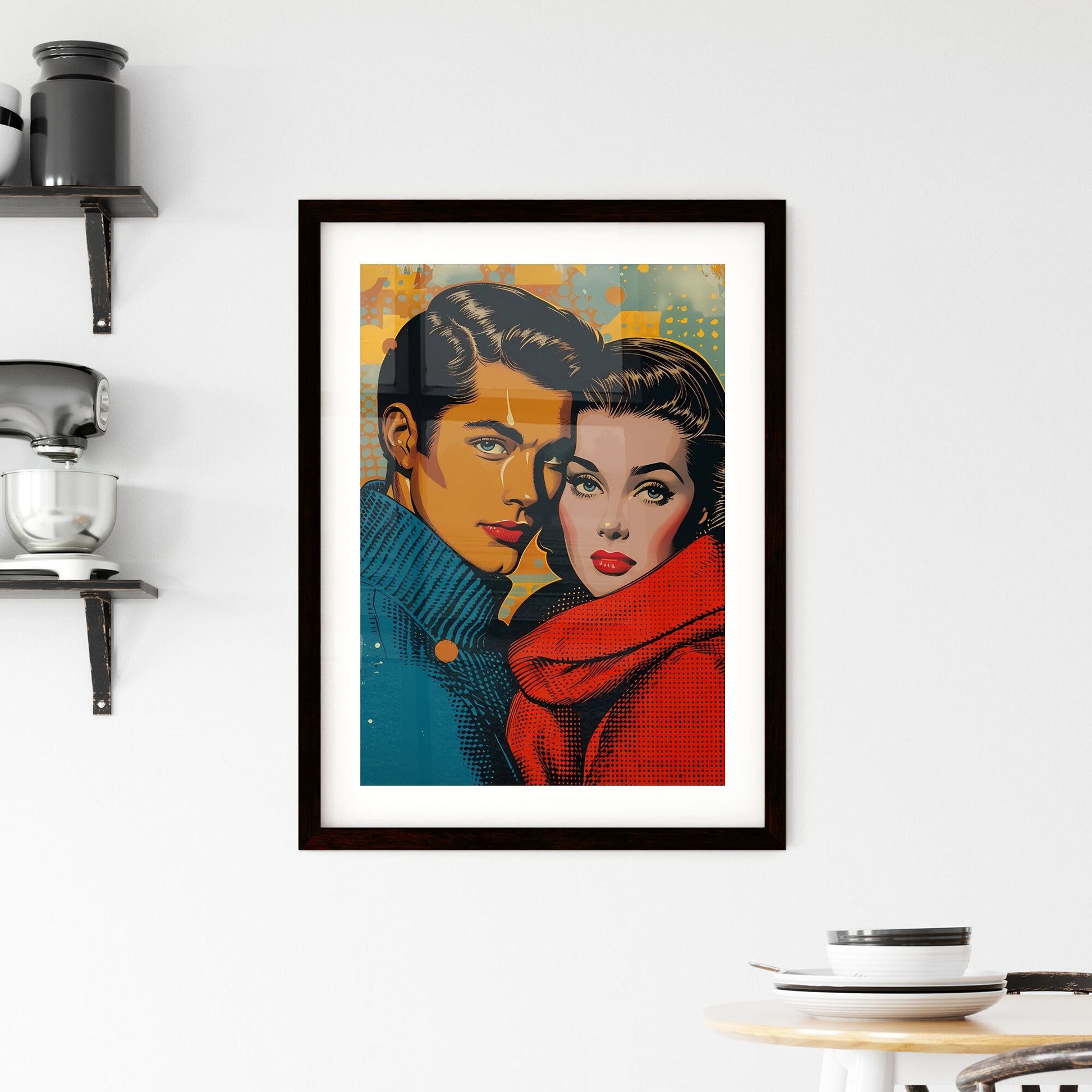 Pop Art Painting: Couple Portrait, Man Leaning on Woman's Shoulder, Artistic Style Default Title