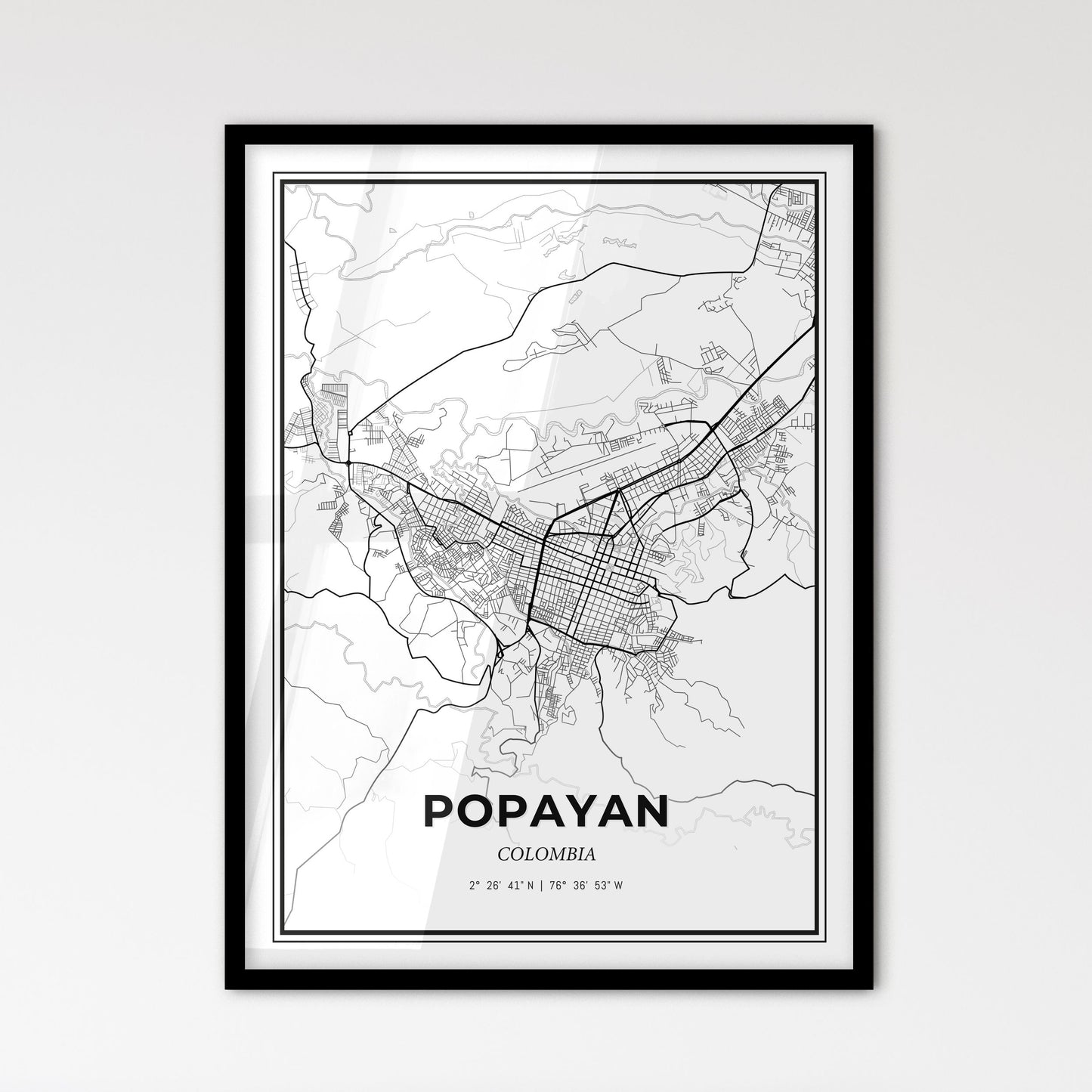 Popayan Colombia - Scandinavian Style City Map for Modern Home Decor