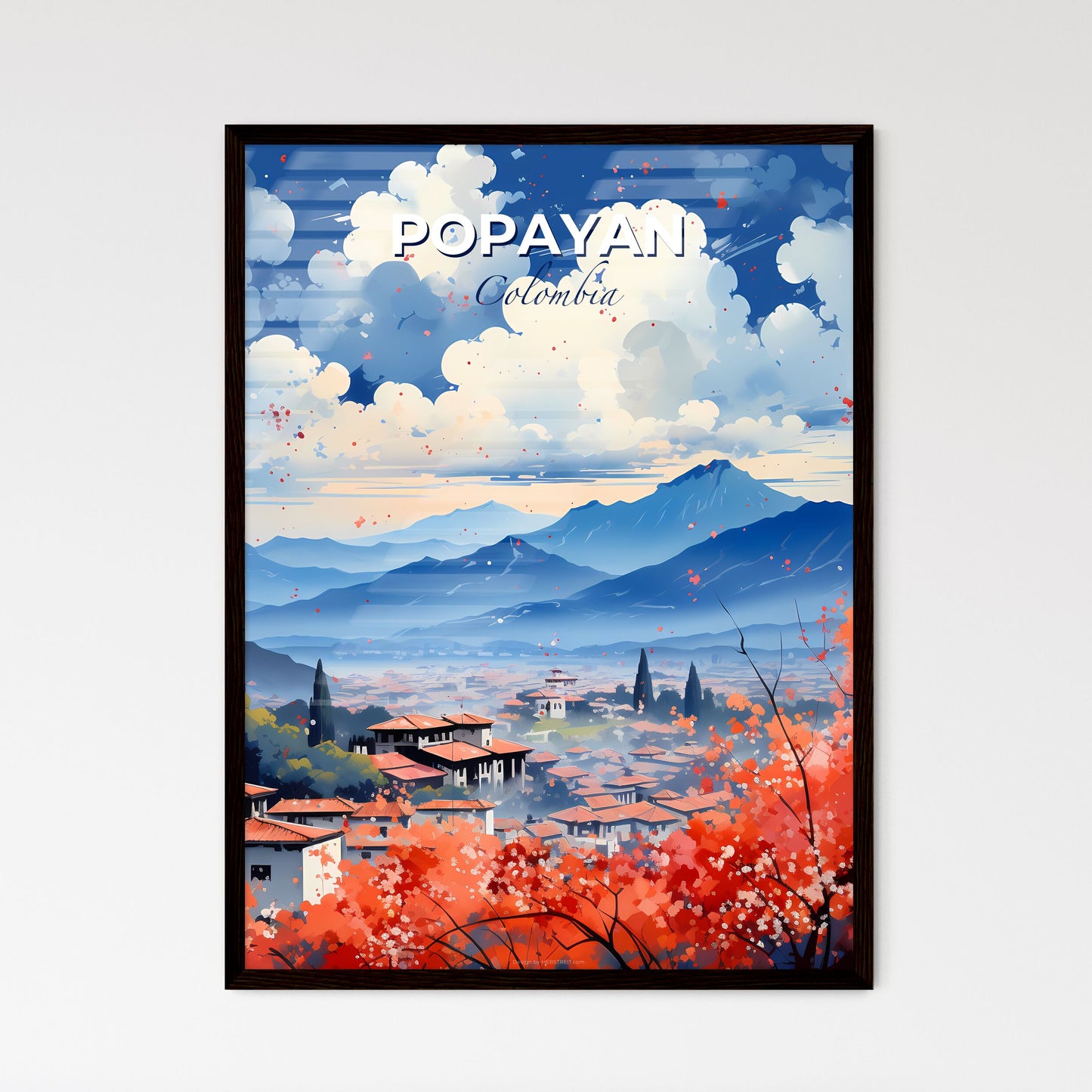 Popayan Skyline Painting - Landscape Town City Red Roofs Mountains Art Urban Default Title