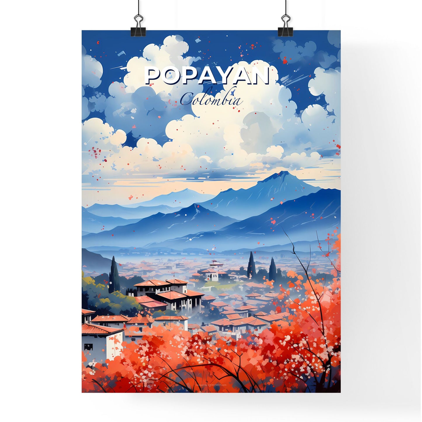 Popayan Skyline Painting - Landscape Town City Red Roofs Mountains Art Urban Default Title