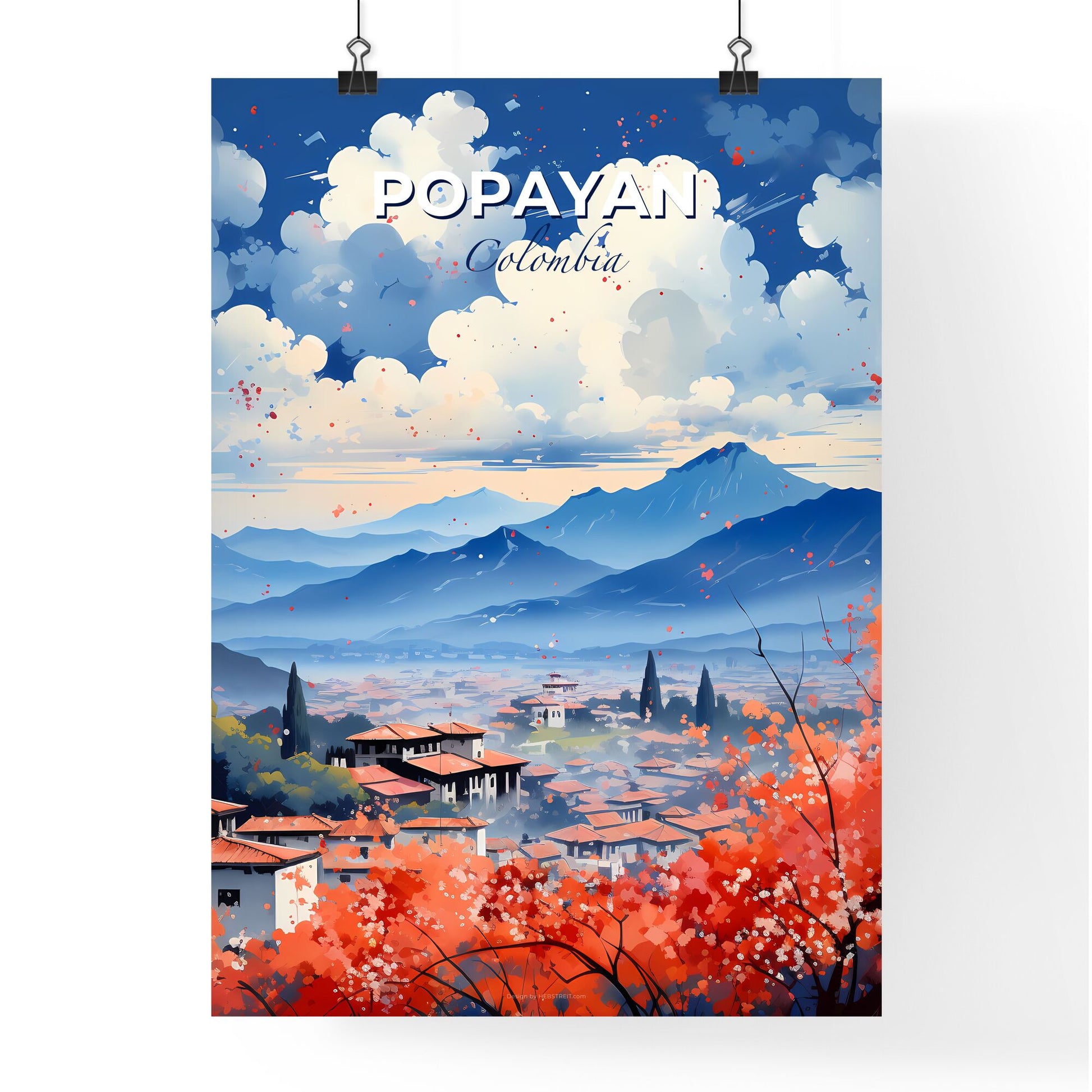 Popayan Skyline Painting - Landscape Town City Red Roofs Mountains Art Urban Default Title