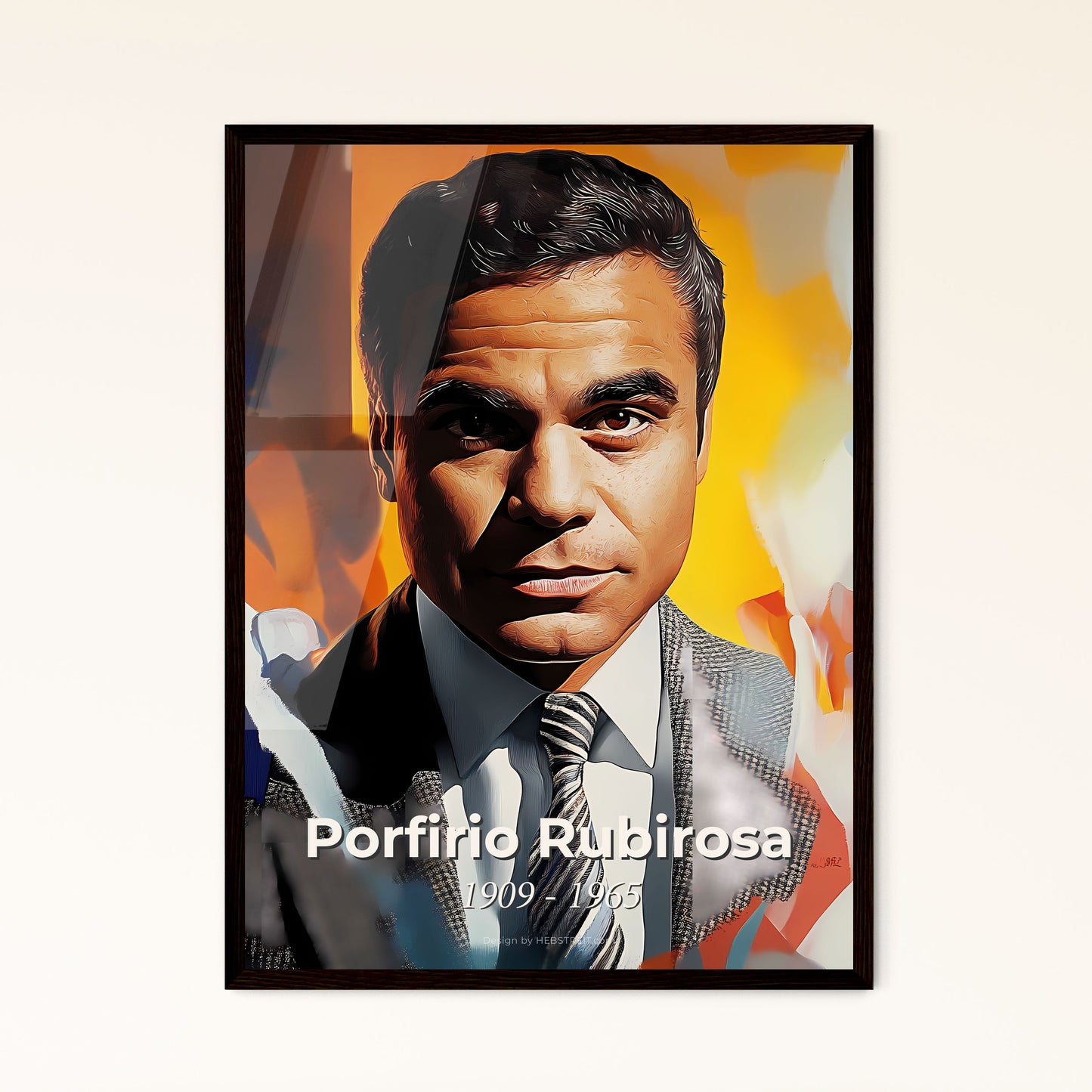 Portrait of Porfirio Rubirosa, 1909 - 1965. Impressionistic painting of a man in a suit and tie.