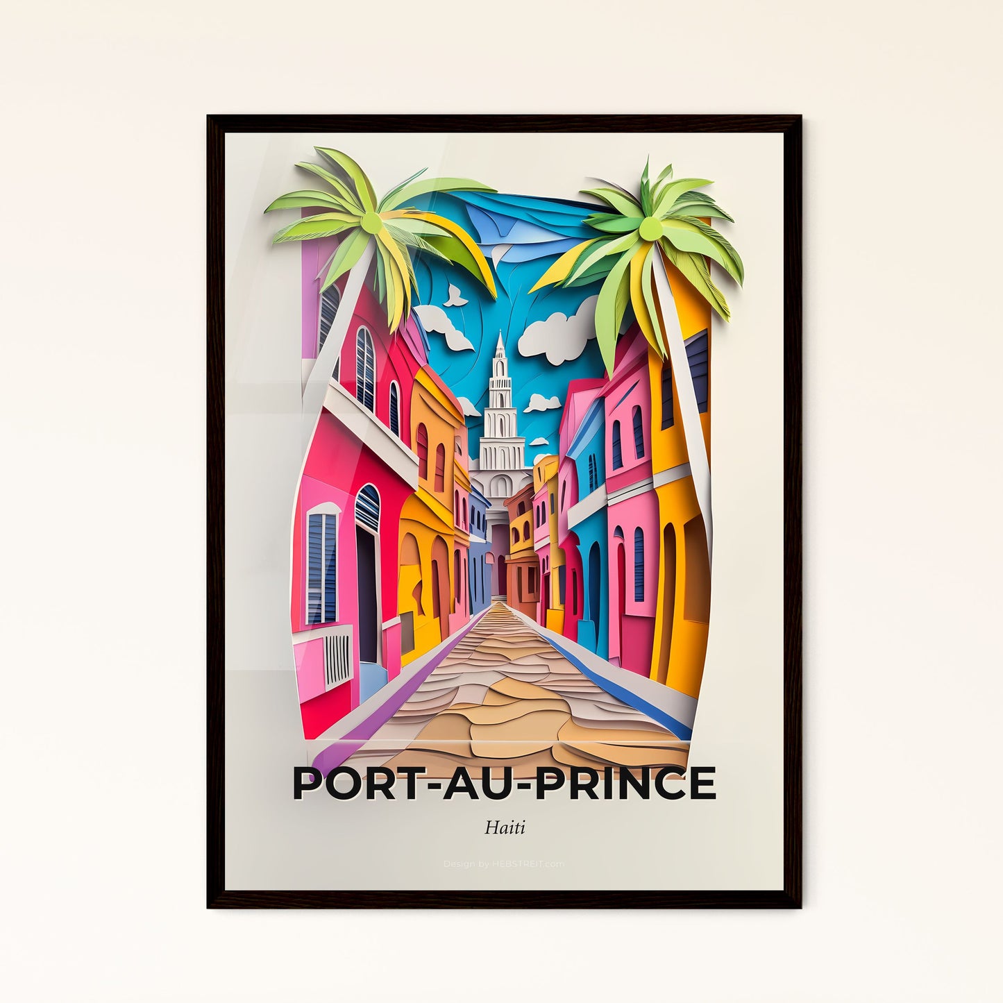 Vivid Port-au-Prince, Haiti - a paper cut of a street with palm trees