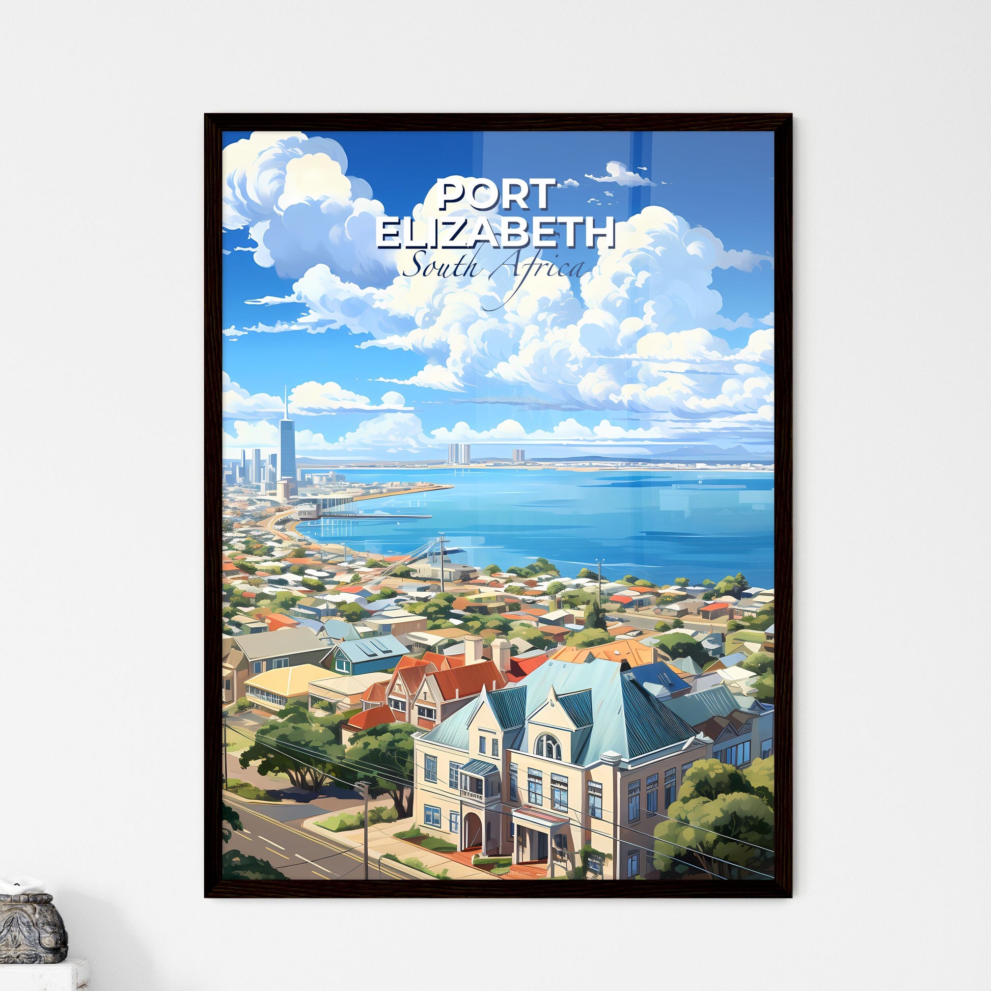 Vibrant Port Elizabeth Cityscape Painting: South African Urban Art by the Water Default Title