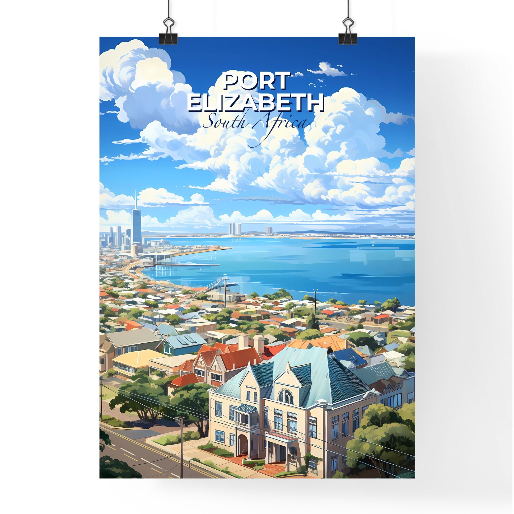 Vibrant Port Elizabeth Cityscape Painting: South African Urban Art by the Water Default Title