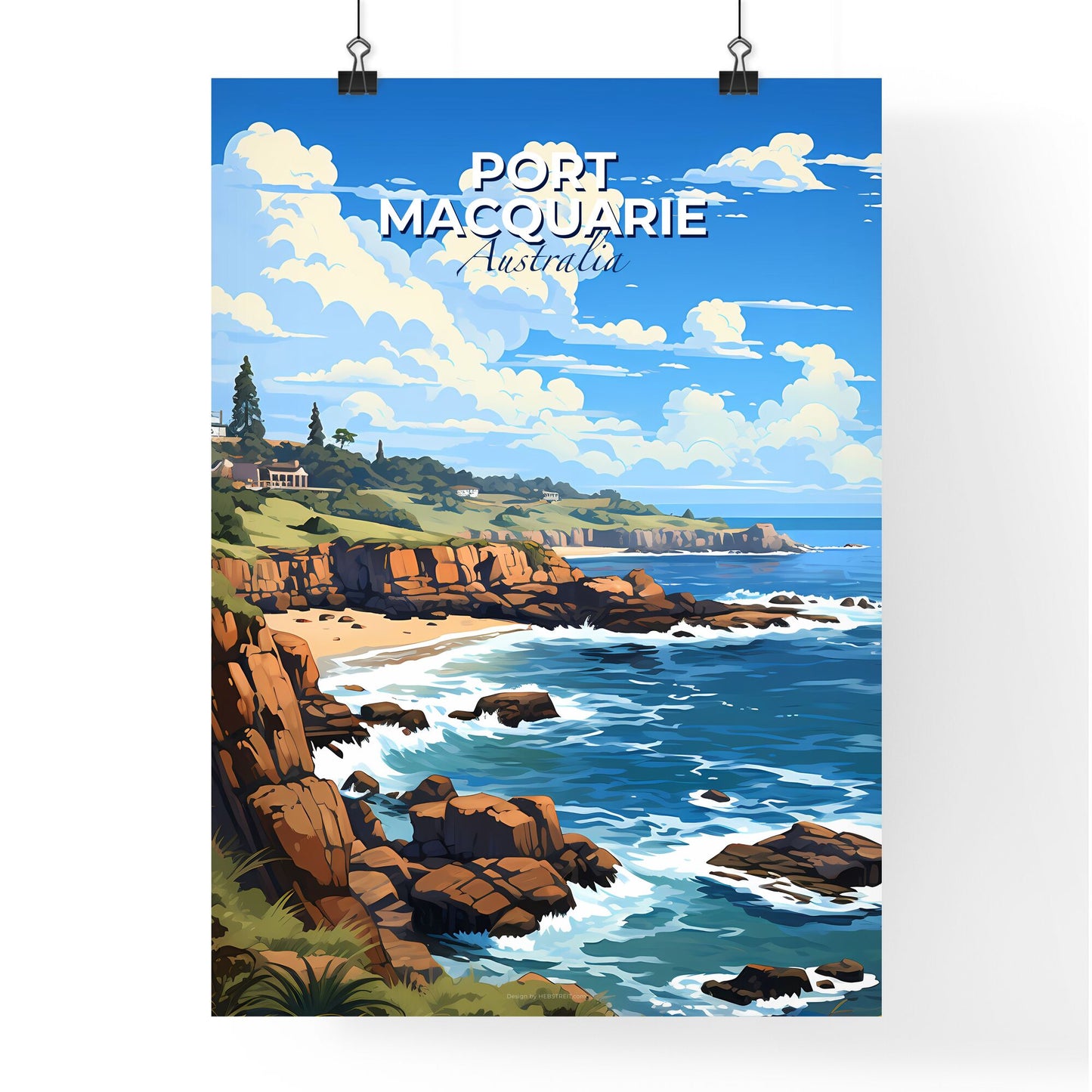 Artistic Beachscape of Port Macquarie Skyline: Vibrant Depiction of Tranquil Australian Coastline Default Title