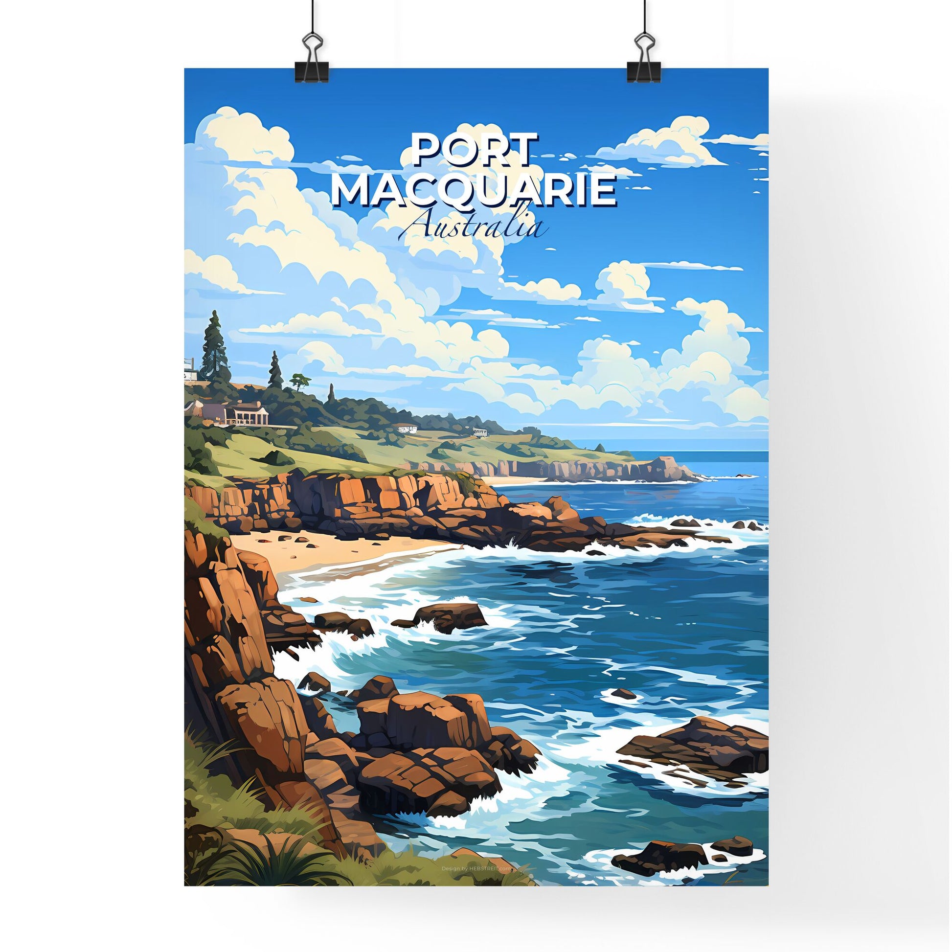 Artistic Beachscape of Port Macquarie Skyline: Vibrant Depiction of Tranquil Australian Coastline Default Title