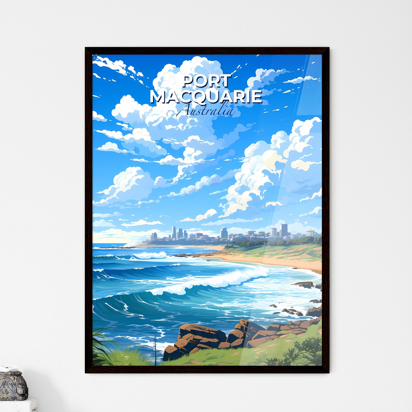 Port Macquarie Beach City Skyline, Australia, Digital Painting, Vibrant Artwork, Waves, Cityscape, Travel Default Title