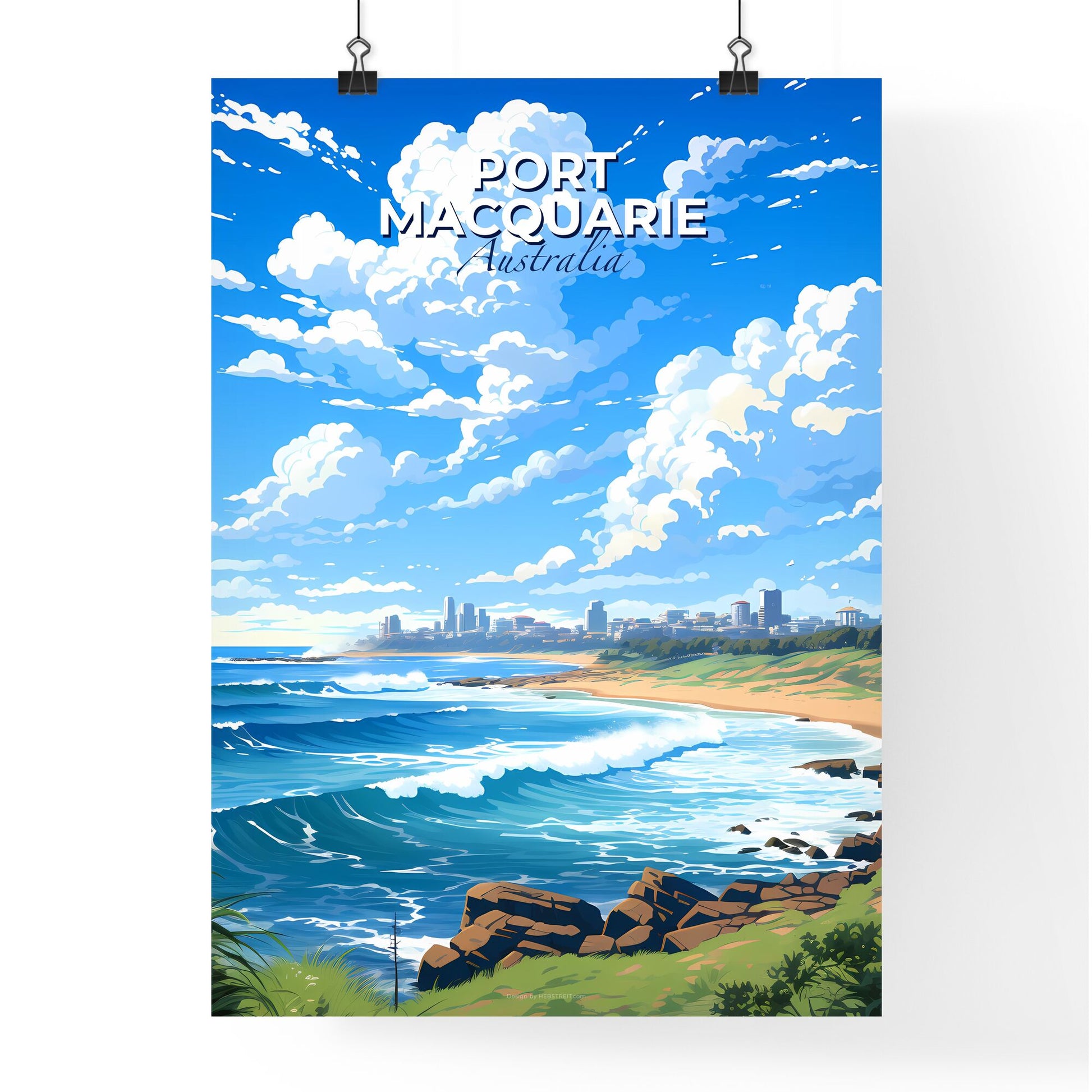 Port Macquarie Beach City Skyline, Australia, Digital Painting, Vibrant Artwork, Waves, Cityscape, Travel Default Title