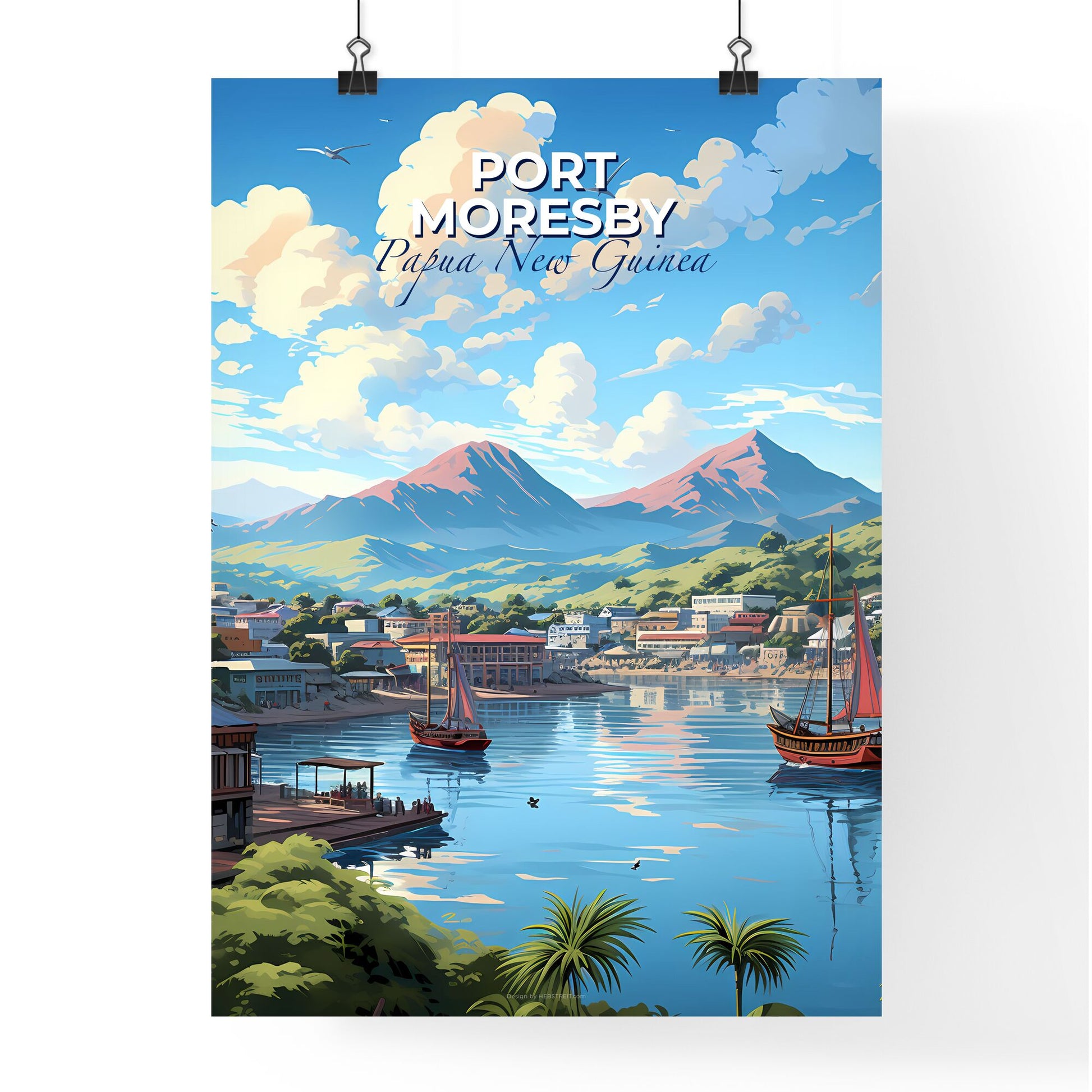 Port Moresby Papua New Guinea Cityscape Painting Skyline Art Boats Default Title