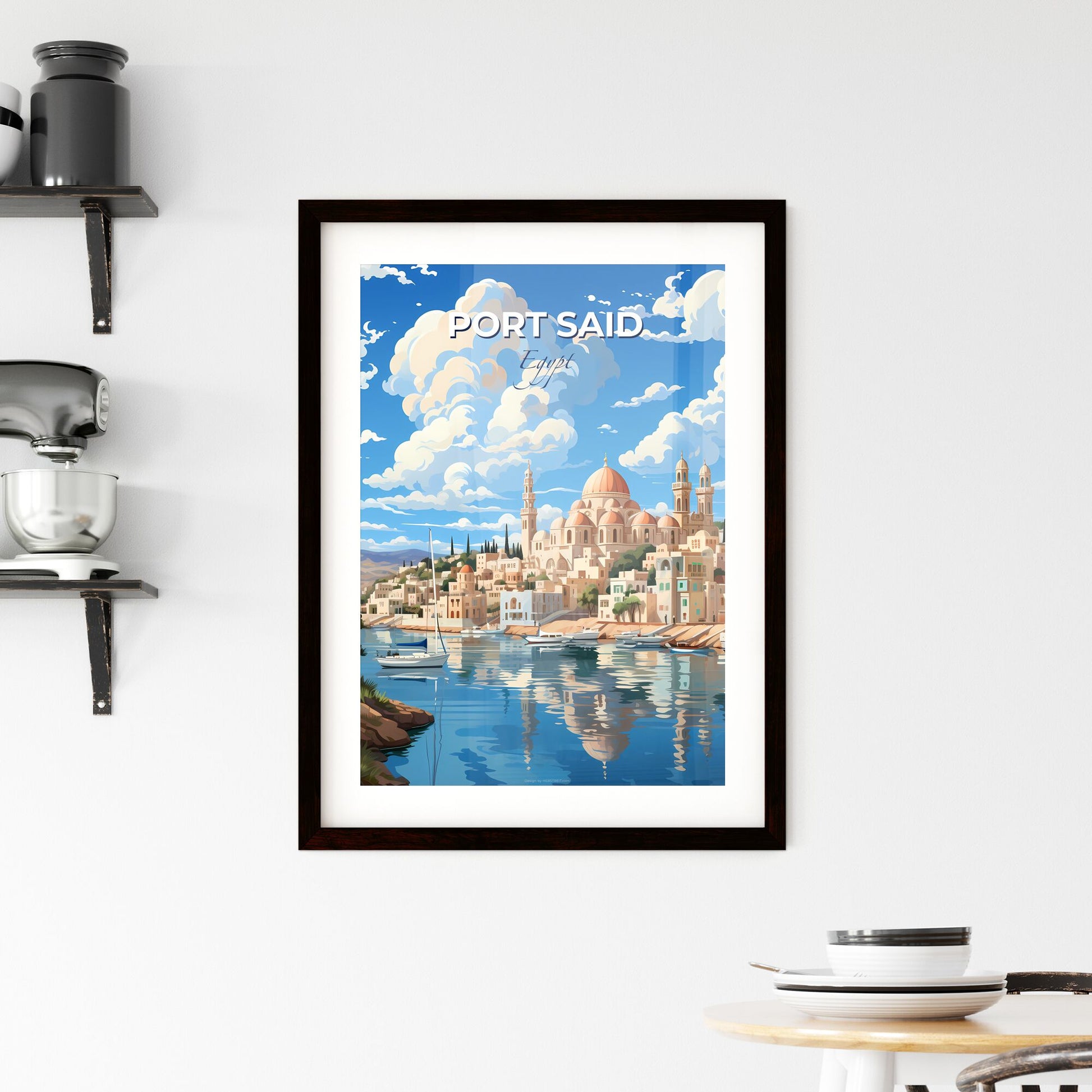 Port Said Egypt City Skyline Painting with Boats and Water Default Title