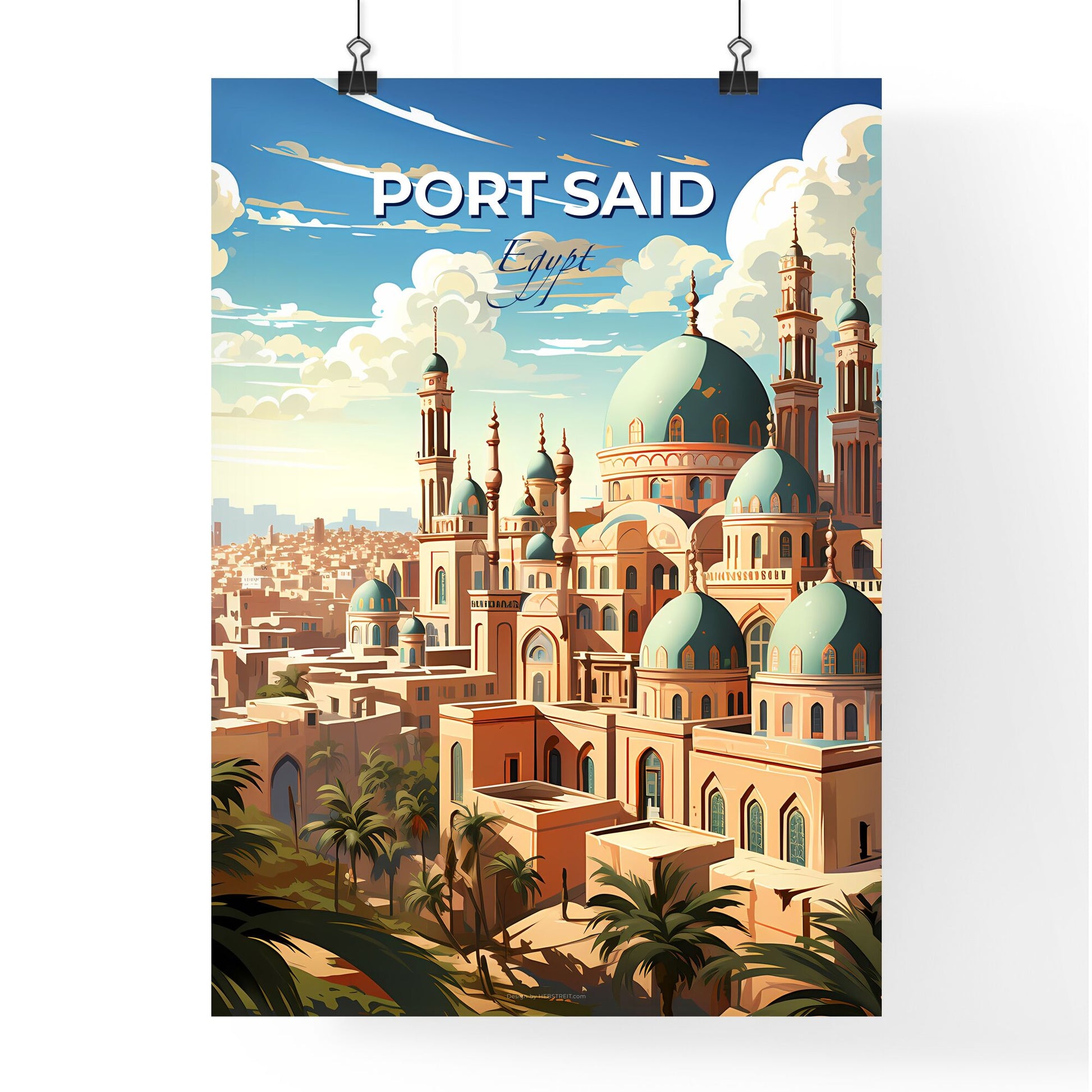 Port Said Egypt Skyline, Building, Domes, Towers, Painting, Art, Vibrant Default Title