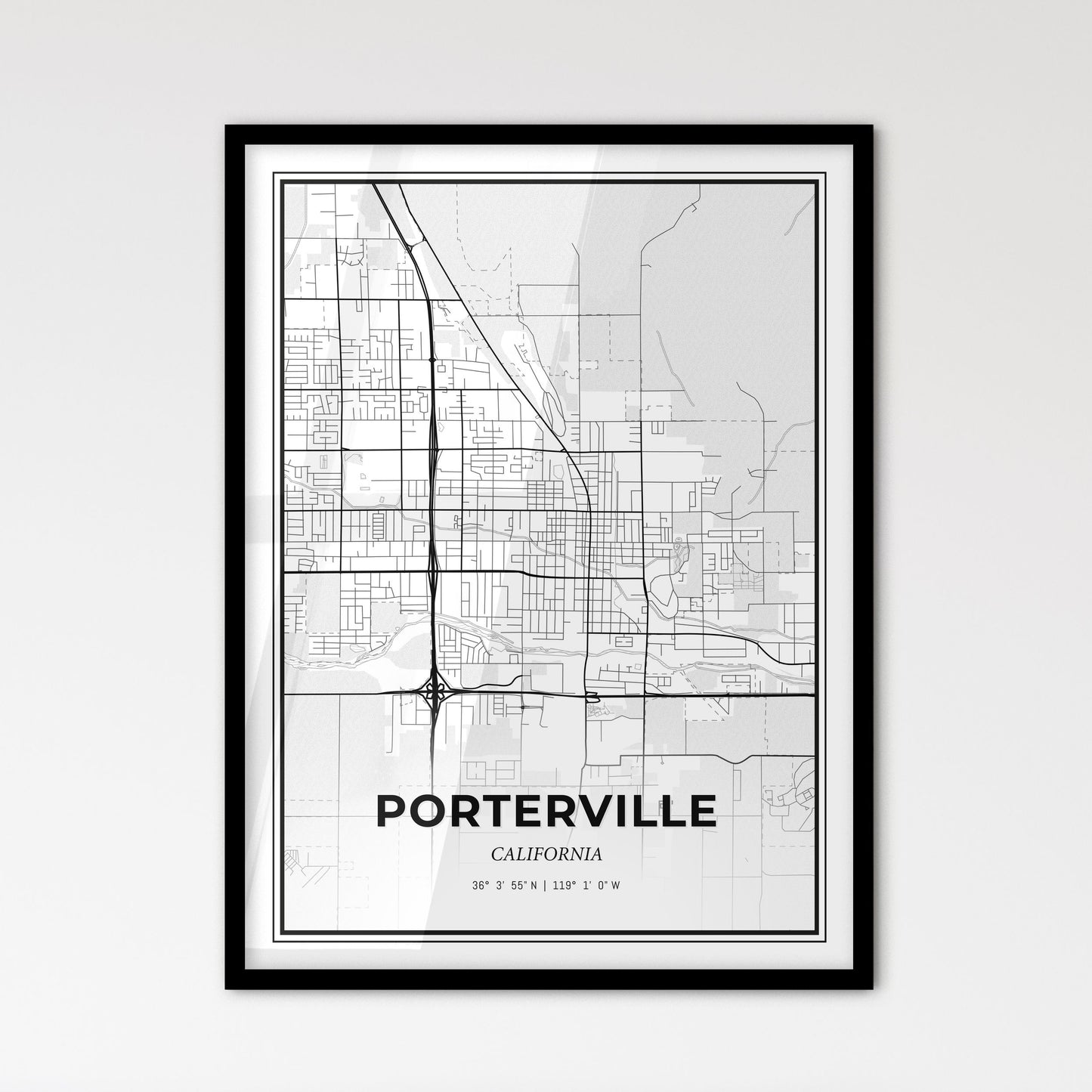 Porterville California - Scandinavian Style City Map for Modern Home Decor