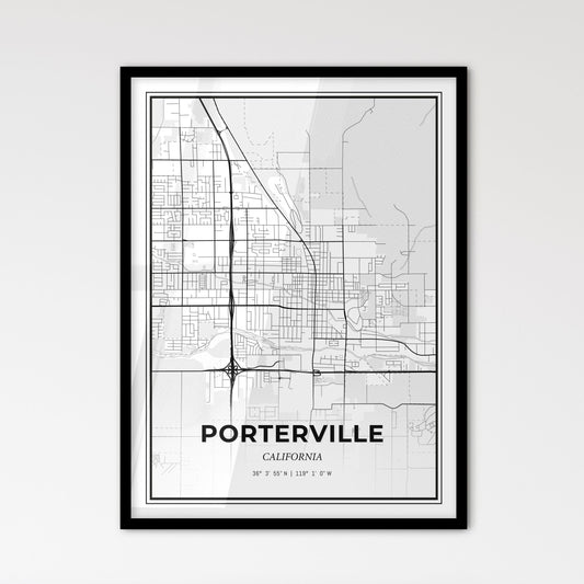 Porterville California - Scandinavian Style City Map for Modern Home Decor