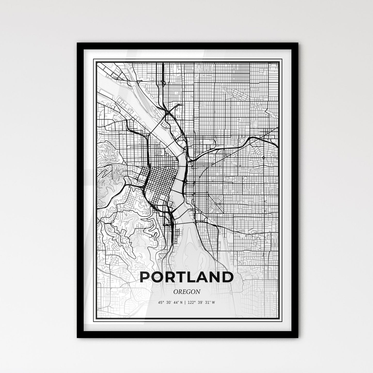 Portland Oregon - Scandinavian Style City Map for Modern Home Decor