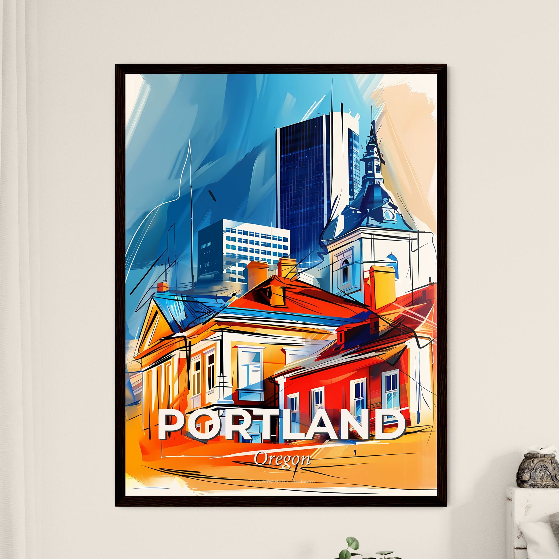 Vibrant Portland, Oregon - A Building With A Tower And A Tall Building In The Background