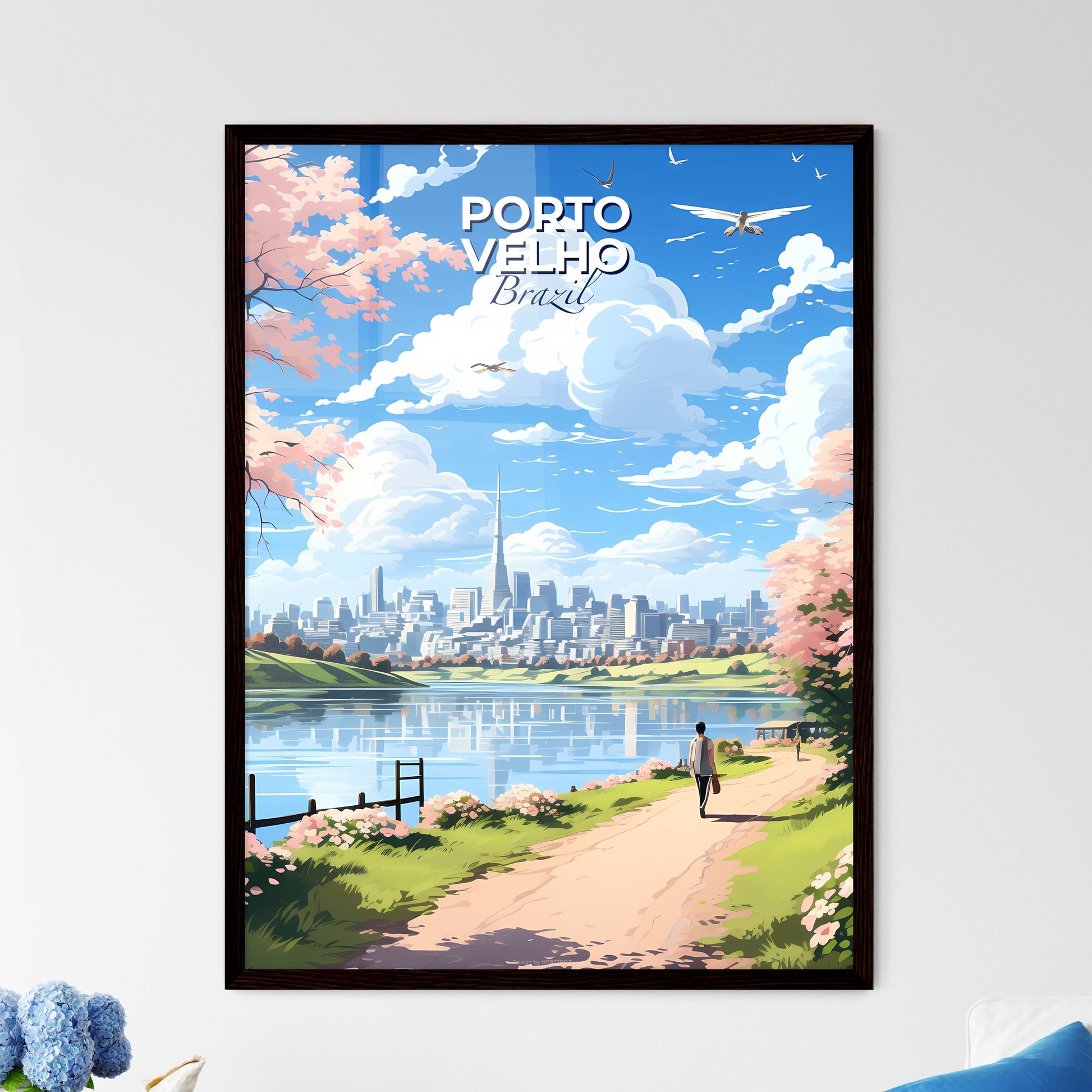 Tranquil Lakefront Path Amidst Colorful City Skyline Painting, Porto Velho Brazil Default Title