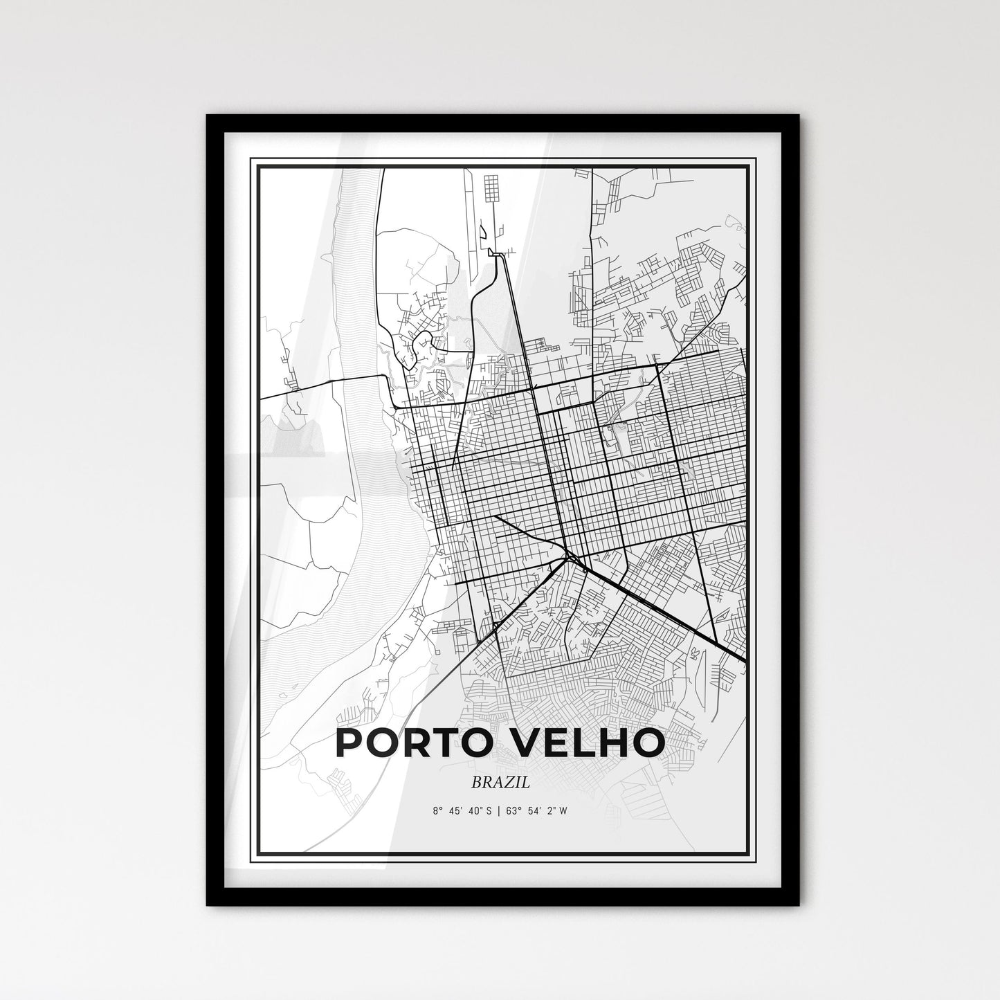 Porto Velho Brazil - Scandinavian Style City Map for Modern Home Decor