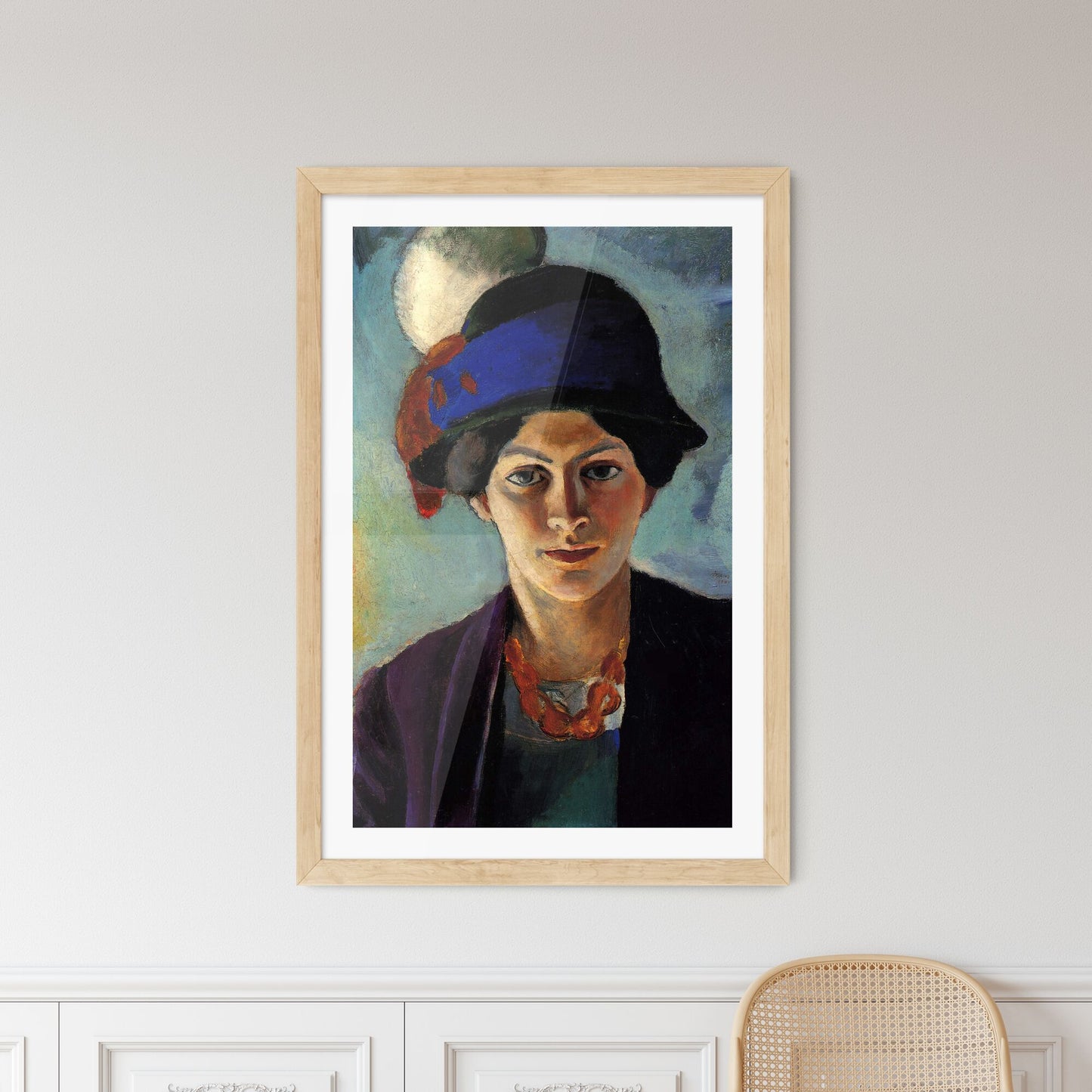 Framed Print of Portrait of the Artist's Wife with a Hat – August Macke