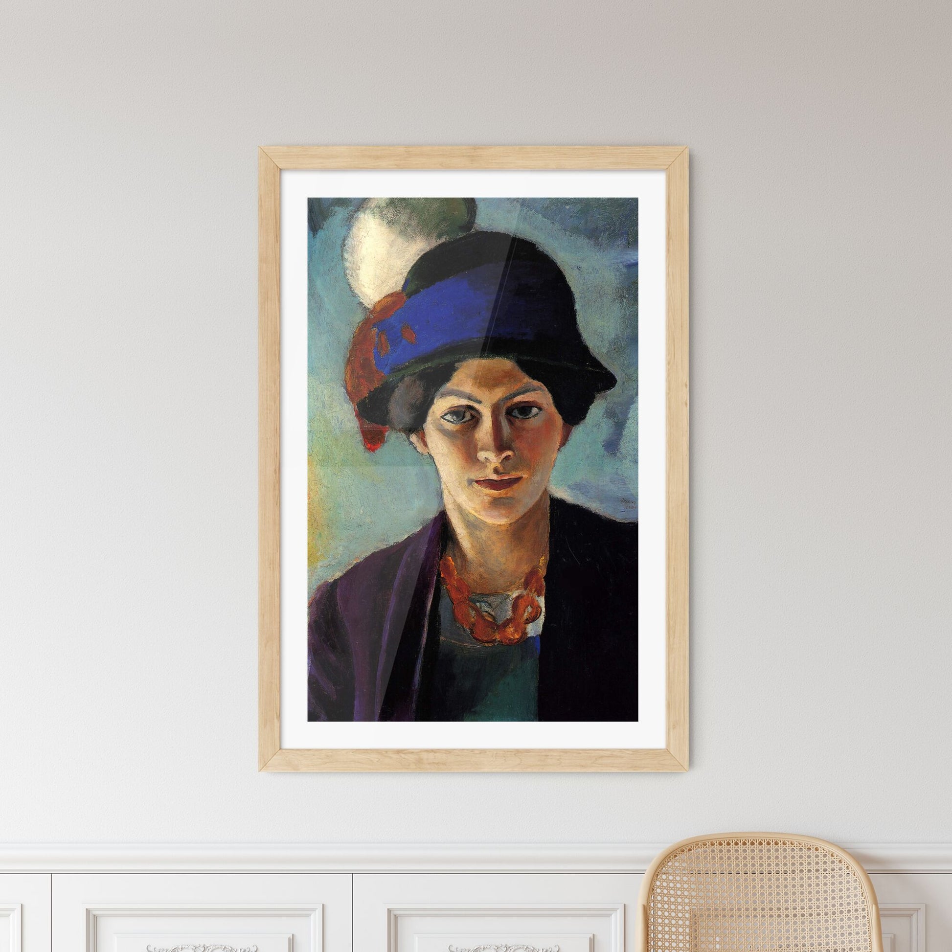 Framed Print of Portrait of the Artist's Wife with a Hat – August Macke