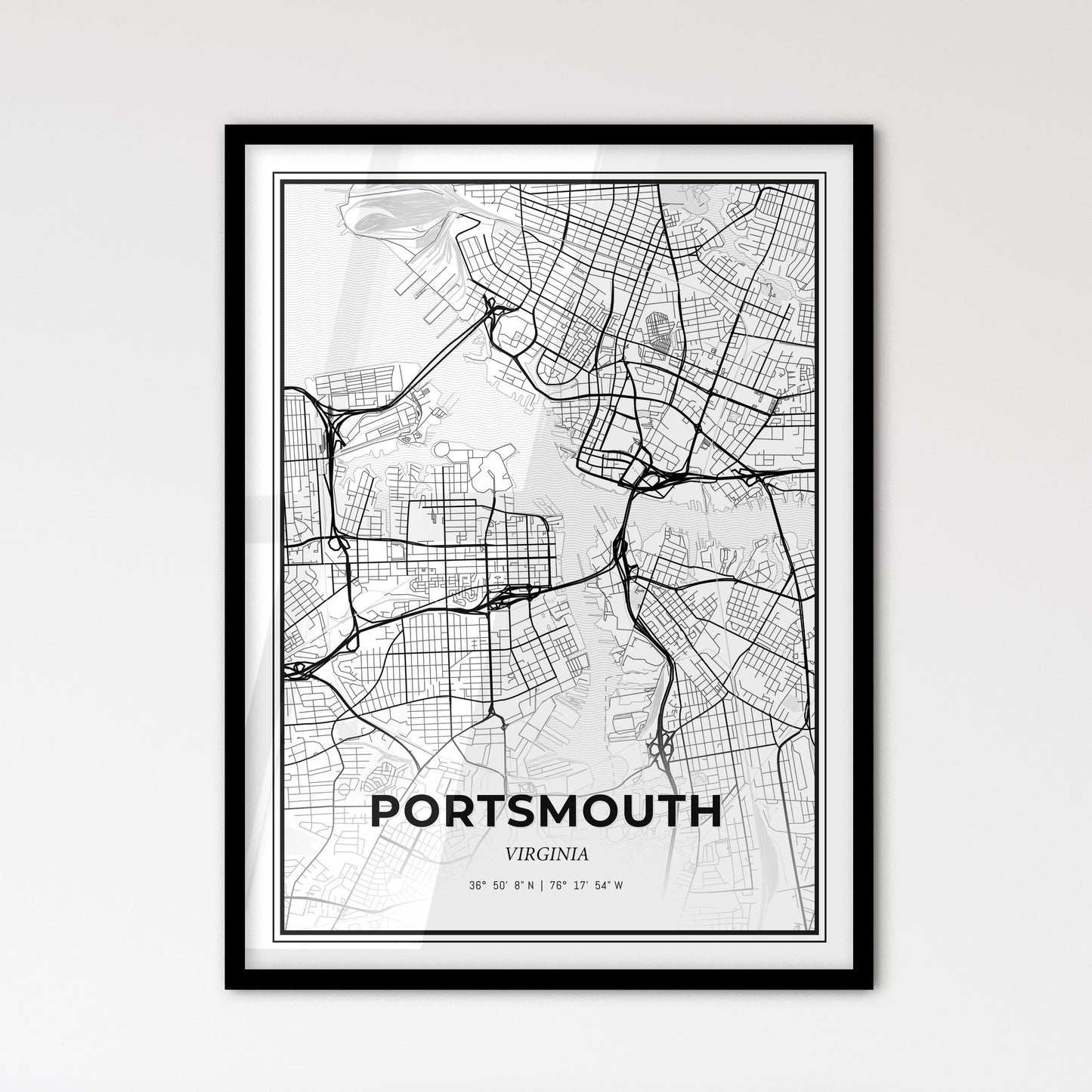 Portsmouth Virginia - Scandinavian Style City Map for Modern Home Decor