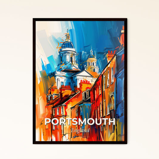 Vibrant Portsmouth, England - A Painting Of A Skyline With A Colorful Building