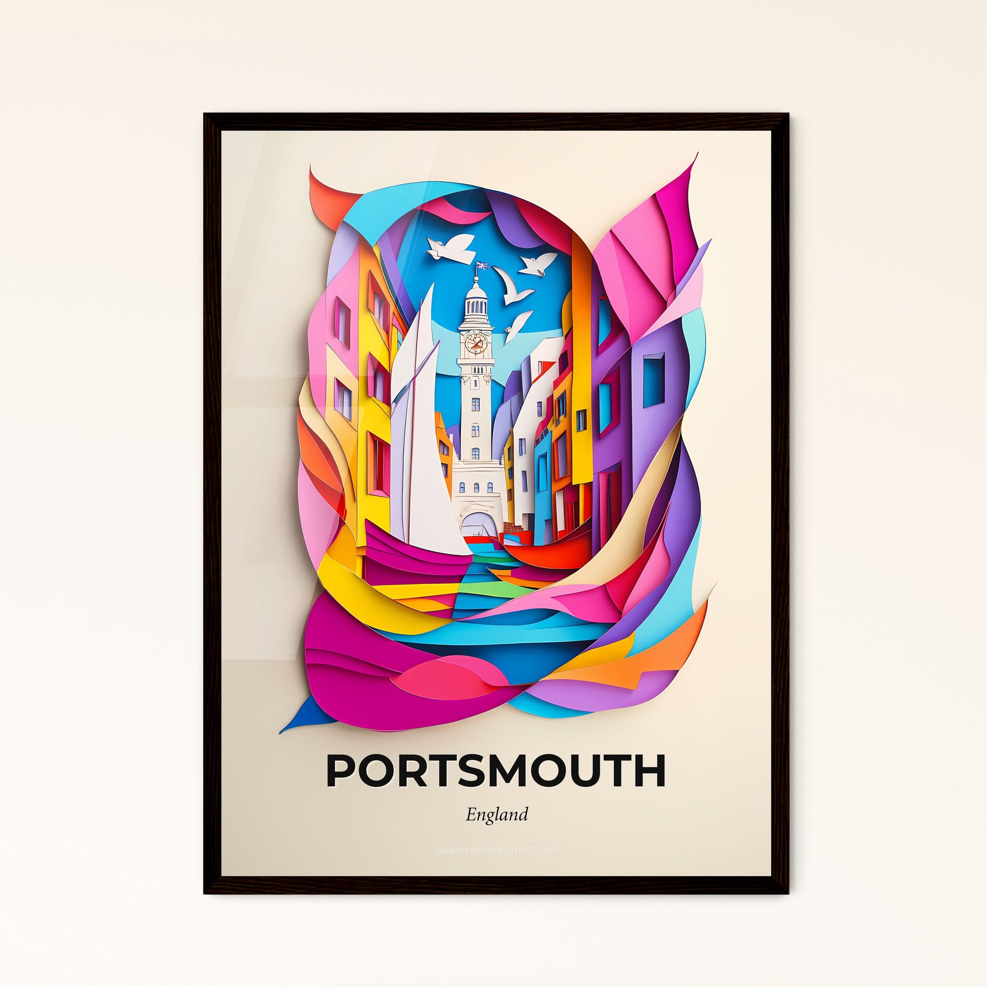 Vivid Portsmouth, England - a paper cut of a clock tower in a city