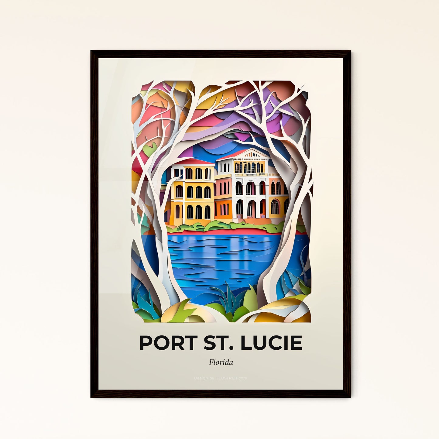 Vivid Port St. Lucie, Florida - a paper cut of a building with trees and water