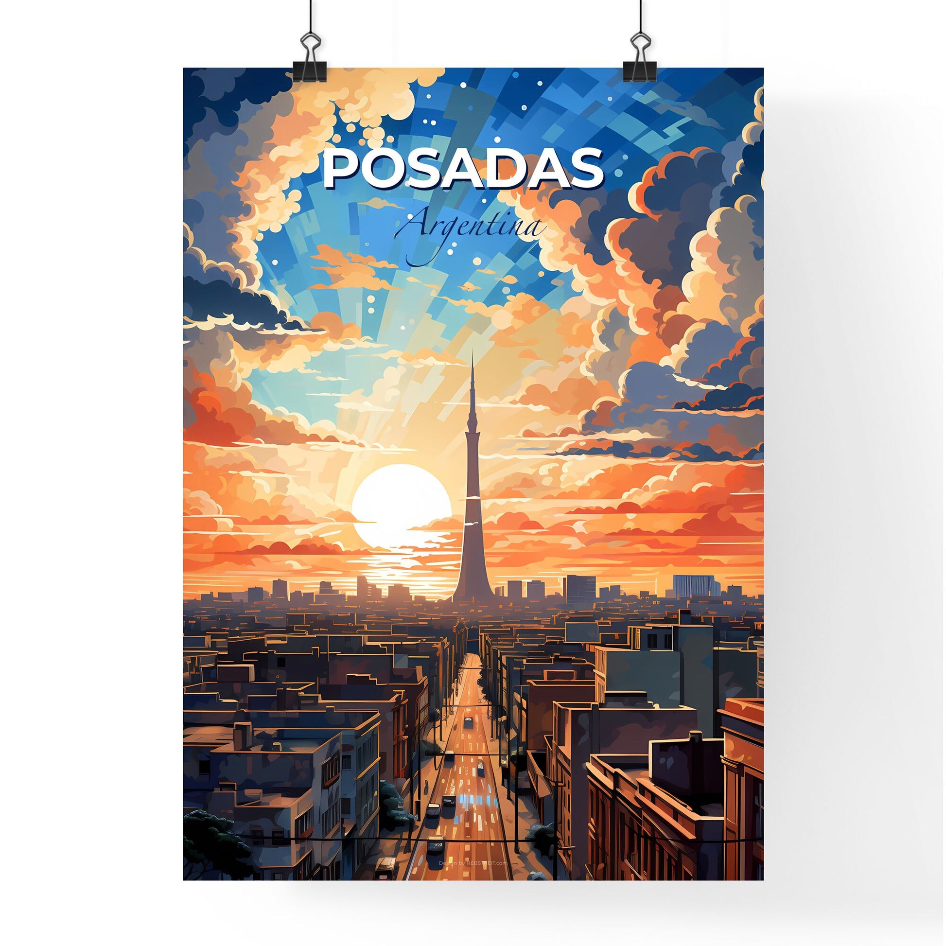 Posadas Argentina Skyline Painting Tower Artwork Cityscape Canvas Wall Decor Vibrant Colorful Art Default Title