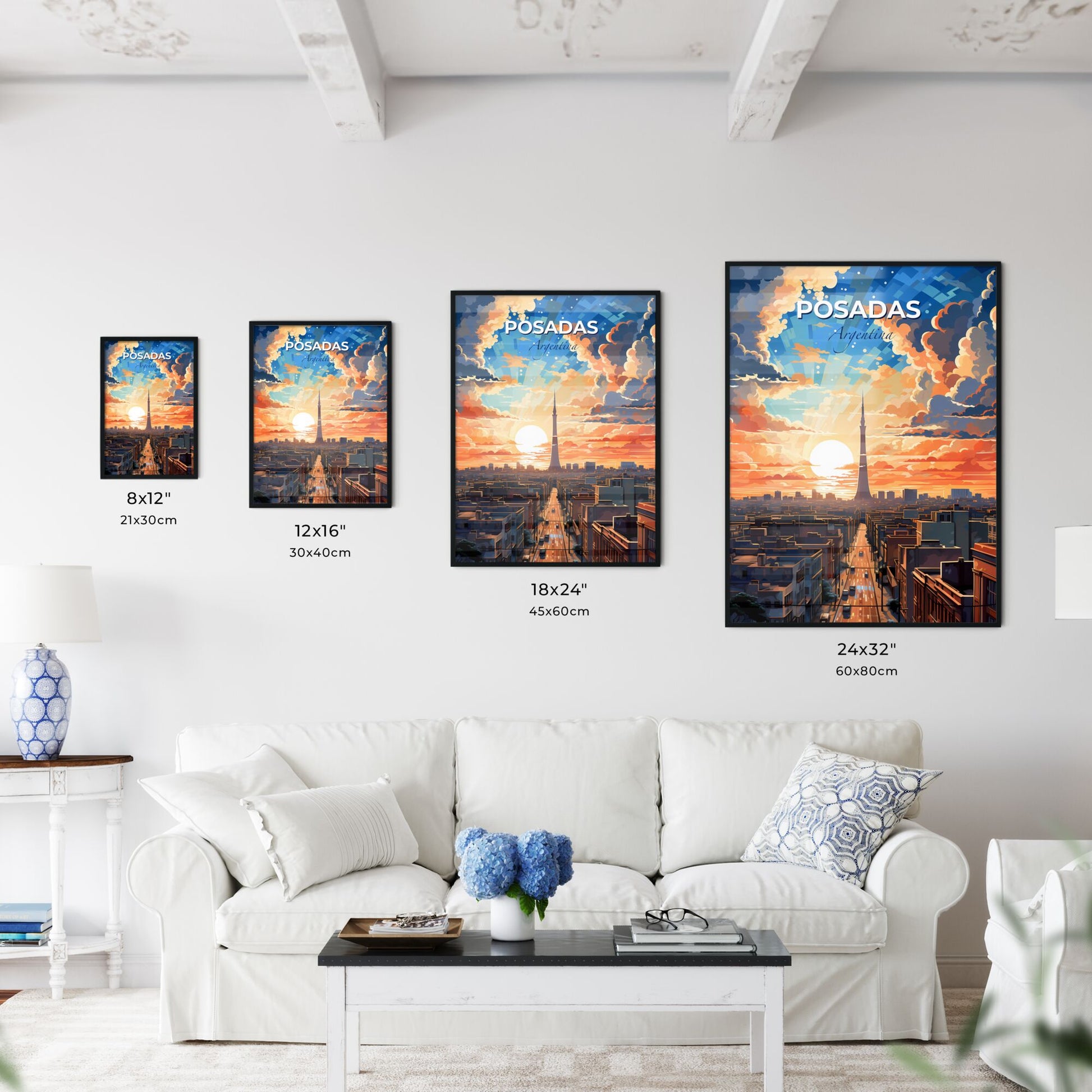 Posadas Argentina Skyline Painting Tower Artwork Cityscape Canvas Wall Decor Vibrant Colorful Art Default Title