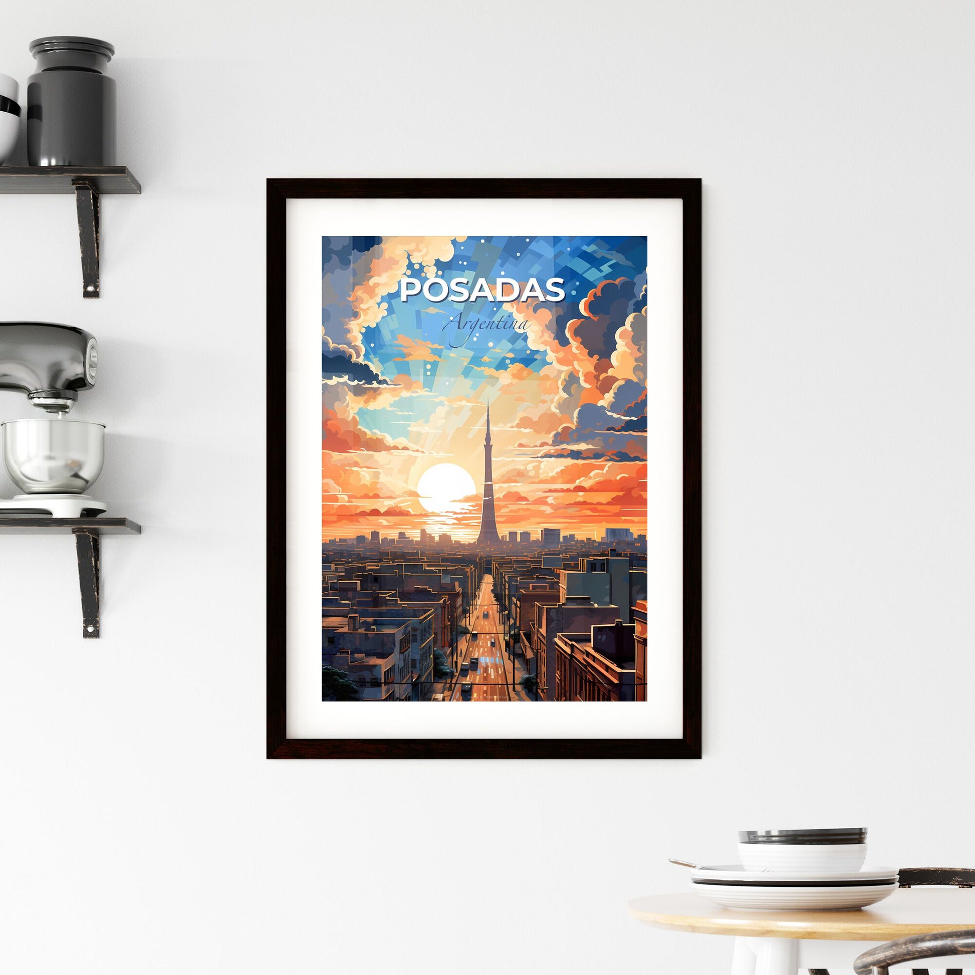 Posadas Argentina Skyline Painting Tower Artwork Cityscape Canvas Wall Decor Vibrant Colorful Art Default Title