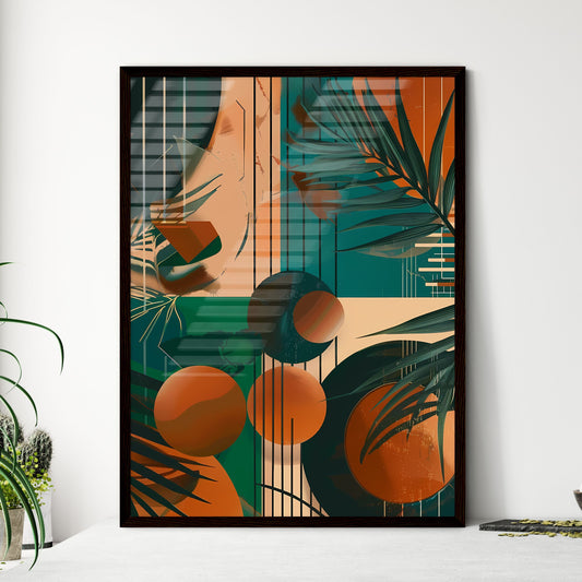 Abstract Art Painting with Palm Leaves and C - Framed Art Print
