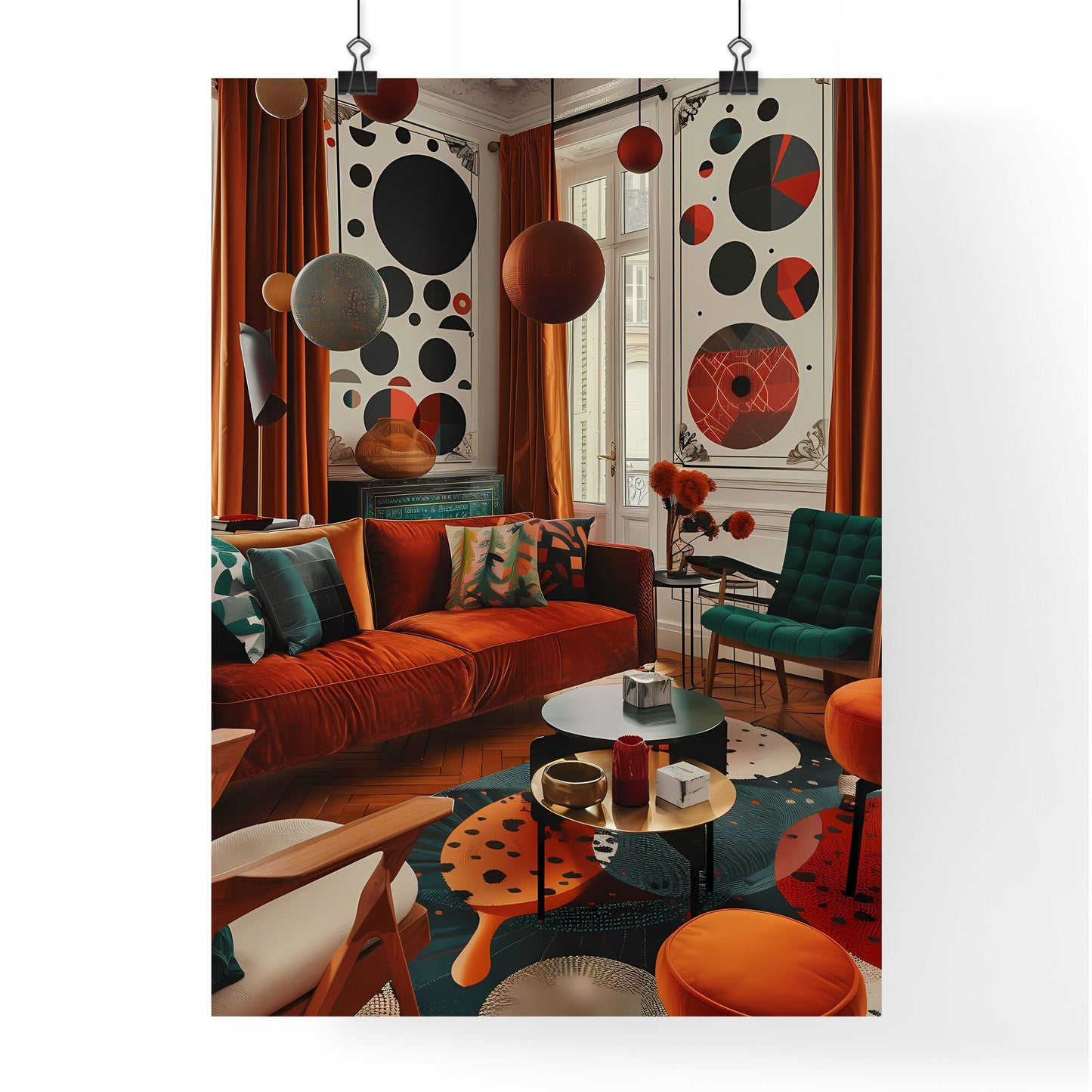 Abstract Art Poster: Striking Orange and Black Decor in Modern Living Room Default Title