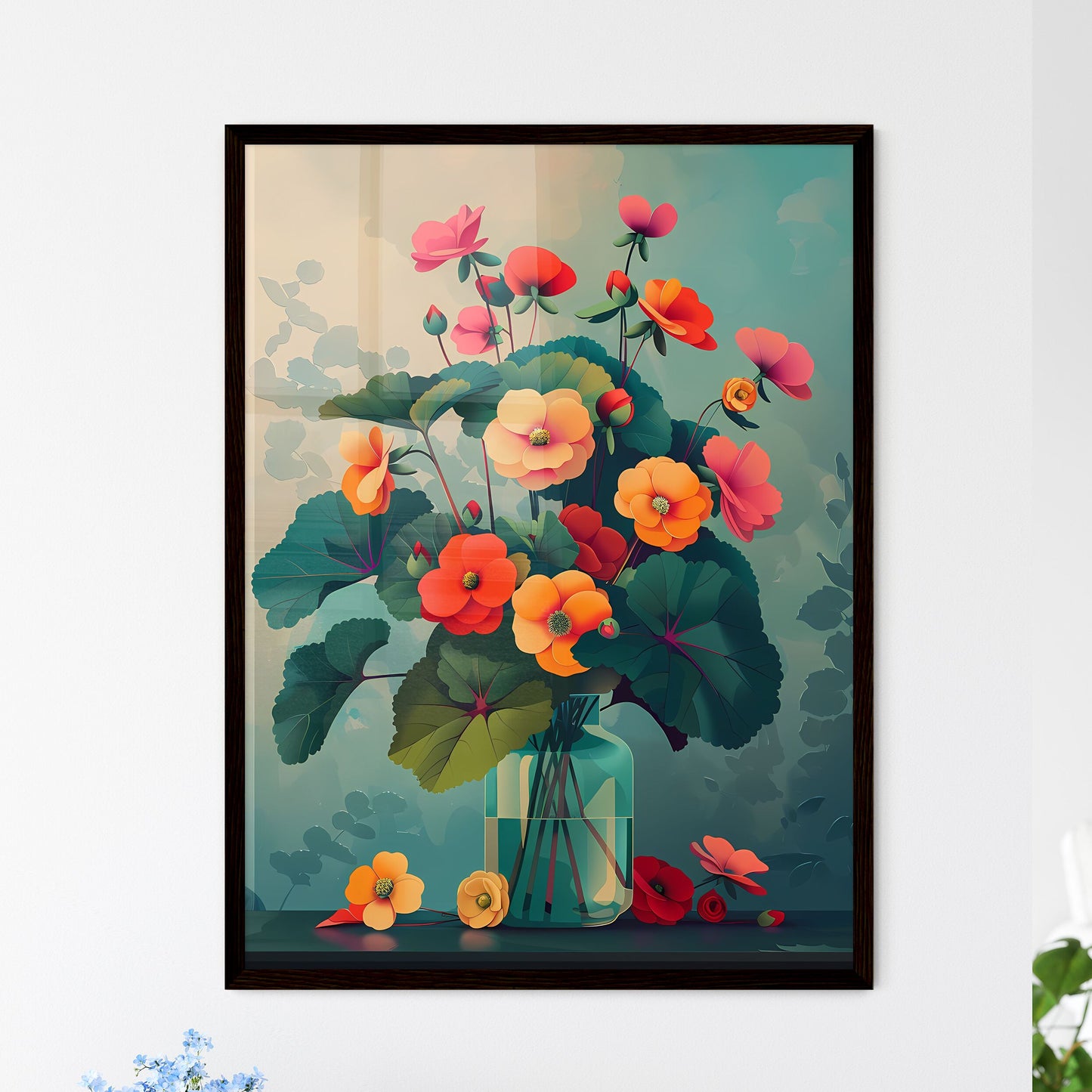 Expressive painting of vibrant begonia flowe - Framed Art Print