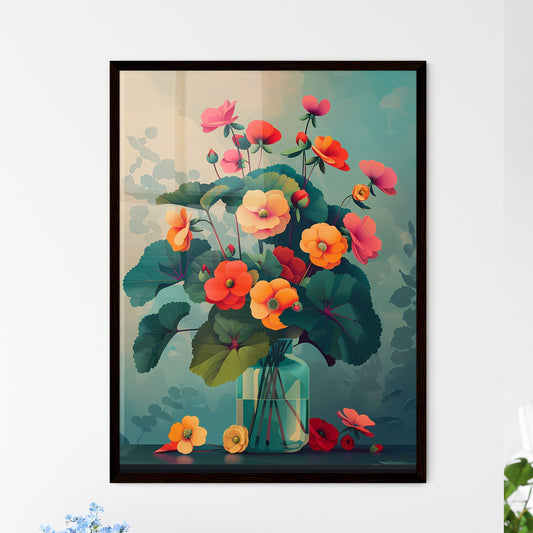 Expressive painting of vibrant begonia flowe - Framed Art Print
