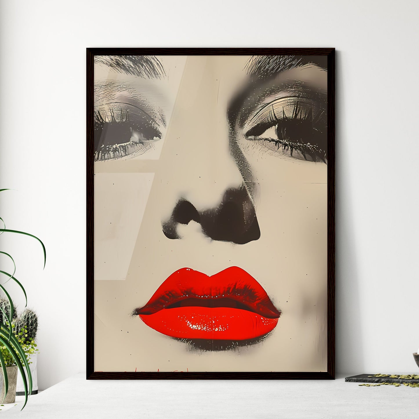 Vibrant painting of a woman with red lipstic - Framed Art Print
