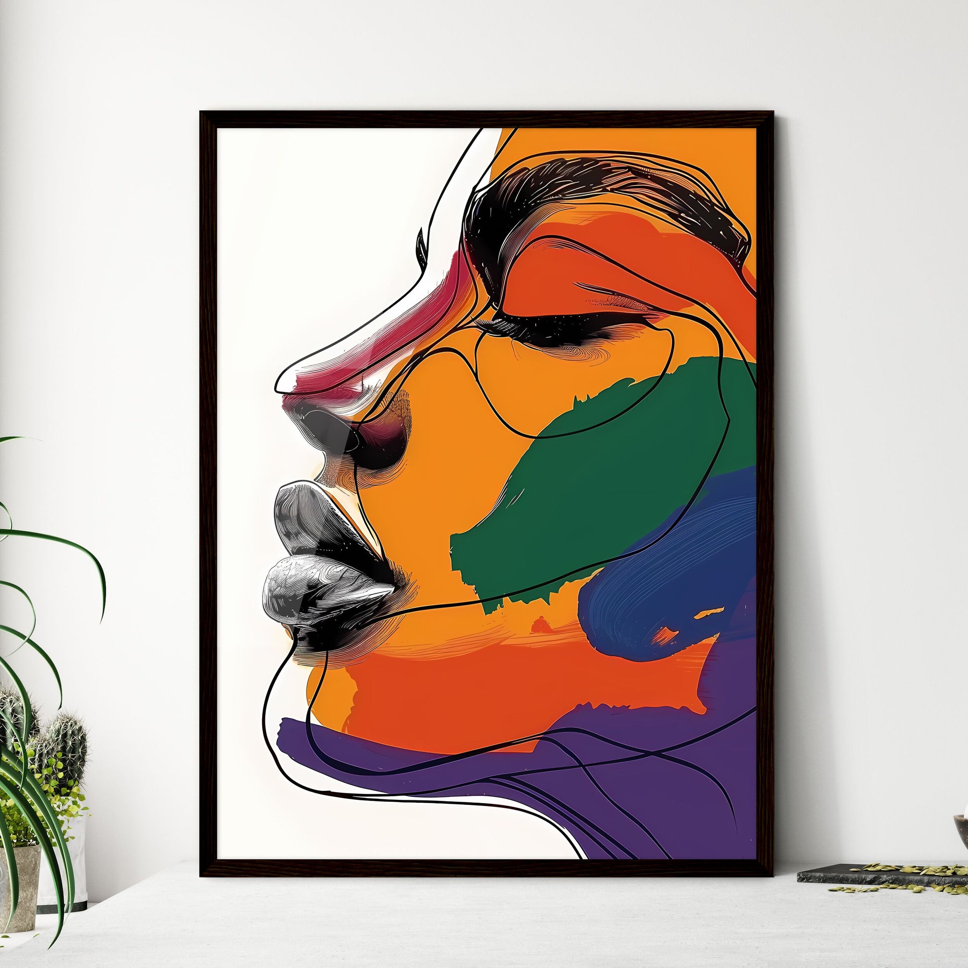 Whimsical Modern Abstract Wall Art Print: Vibrant Cutaway Outline of a Thoughtful Face on White Background Default Title